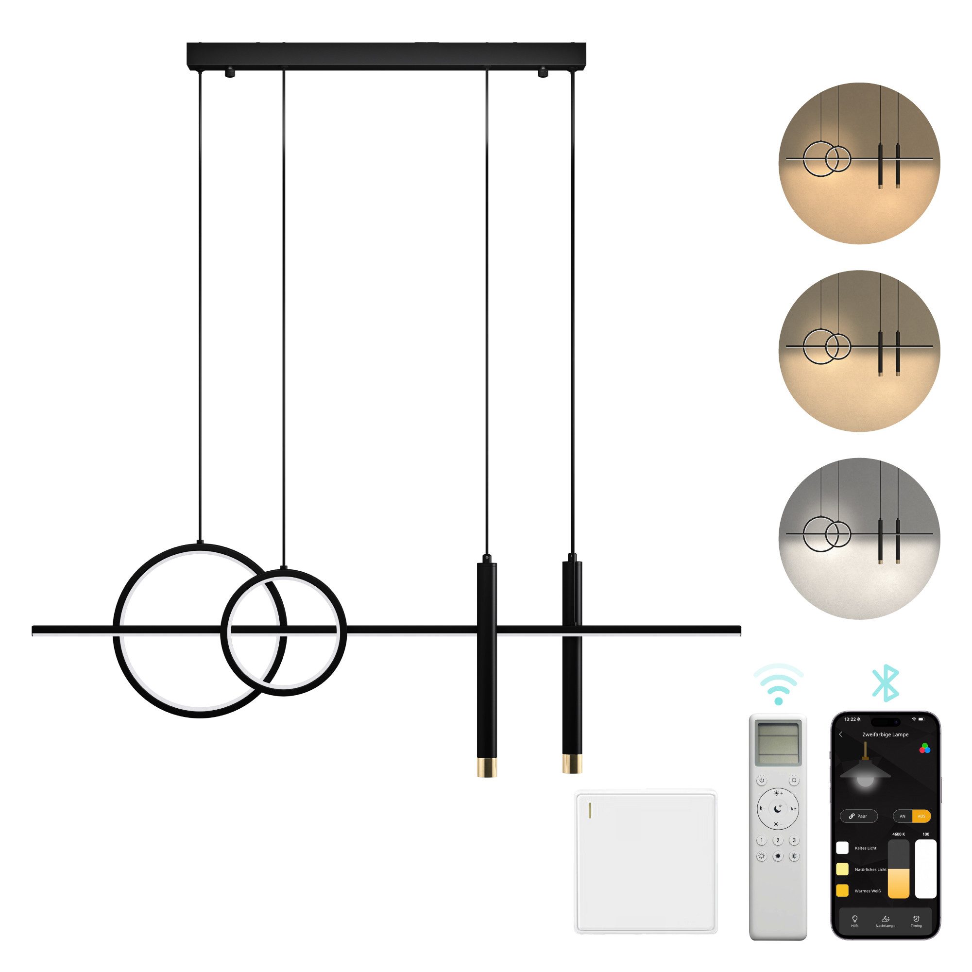 Mai & Mai LED Pendelleuchte LED-Hängelampe Linear design Hängeleuchte 100cm 30W Luvina-09, LED-Pendelleuchte; Drei Steuerungsarten