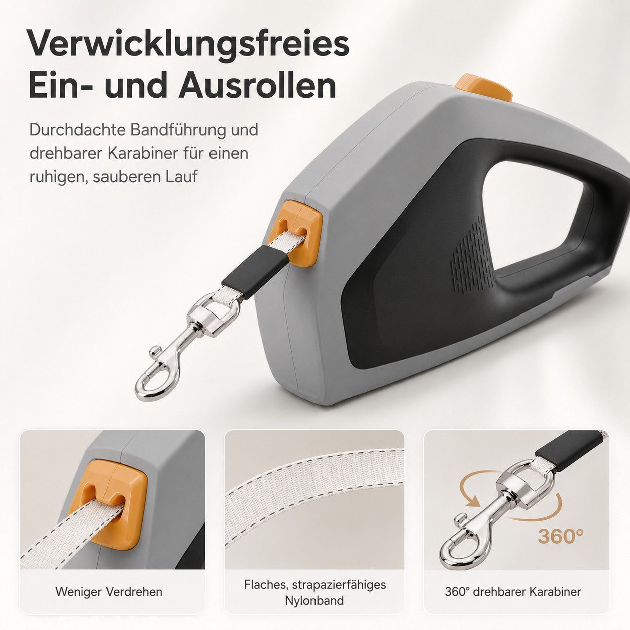 Tekoo Rollleine Hundeleine für große Hunde bis 80kg, verwicklungsfrei, (Packung), Verwicklungsfreies Ein- und Ausrollen
