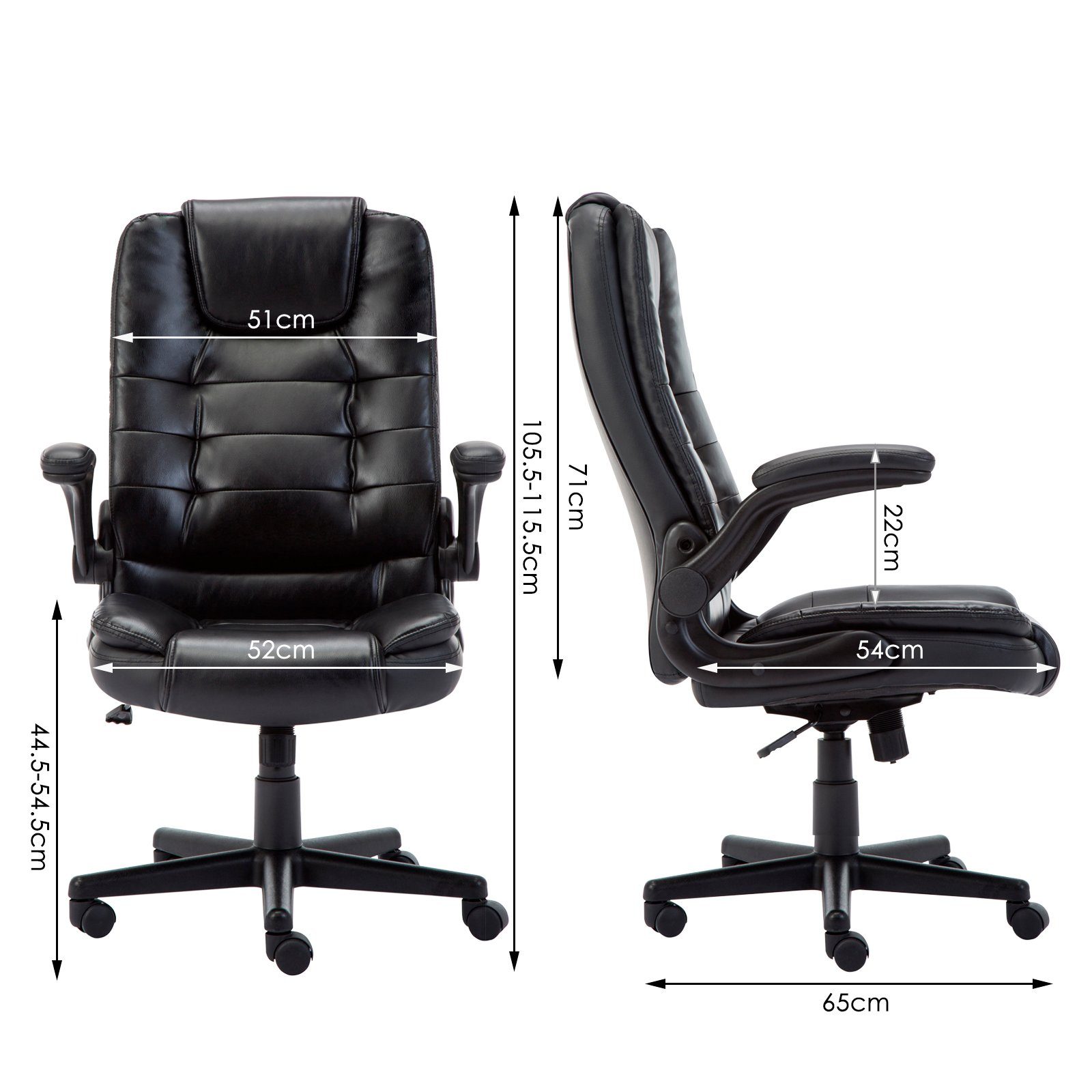 Intimate WM Heart Chefsessel Ergonomisch Bürostuhl mit Klappbaren Armlehnen, Kunstleder Stuhl mit Wippfunktion, Höhenverstellbar Drehstuhl