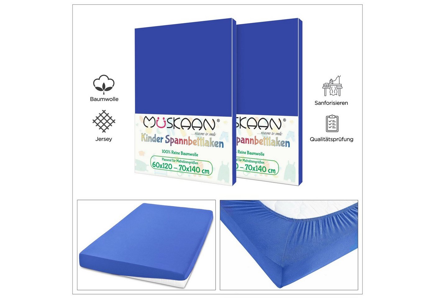 TRENDBUY24 Spannbettlaken Kinder Spannbettlaken 60x120 - 70x140 cm, Baumwolle, Gummizug: ja, (1 Stück), JERSEY