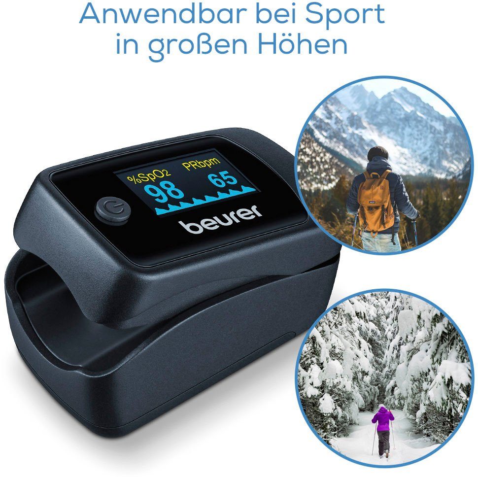 BEURER Pulsoximeter PO 45, Sauerstoffsättigung ohne Blutabnahme messen, mit einer Symbolanzeige auf dem Farbdisplay