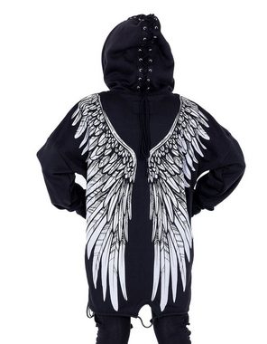 Vixxsin Kapuzensweatshirt Asmodeus Hoodie Gothic Flügel Wings Print Schnürung