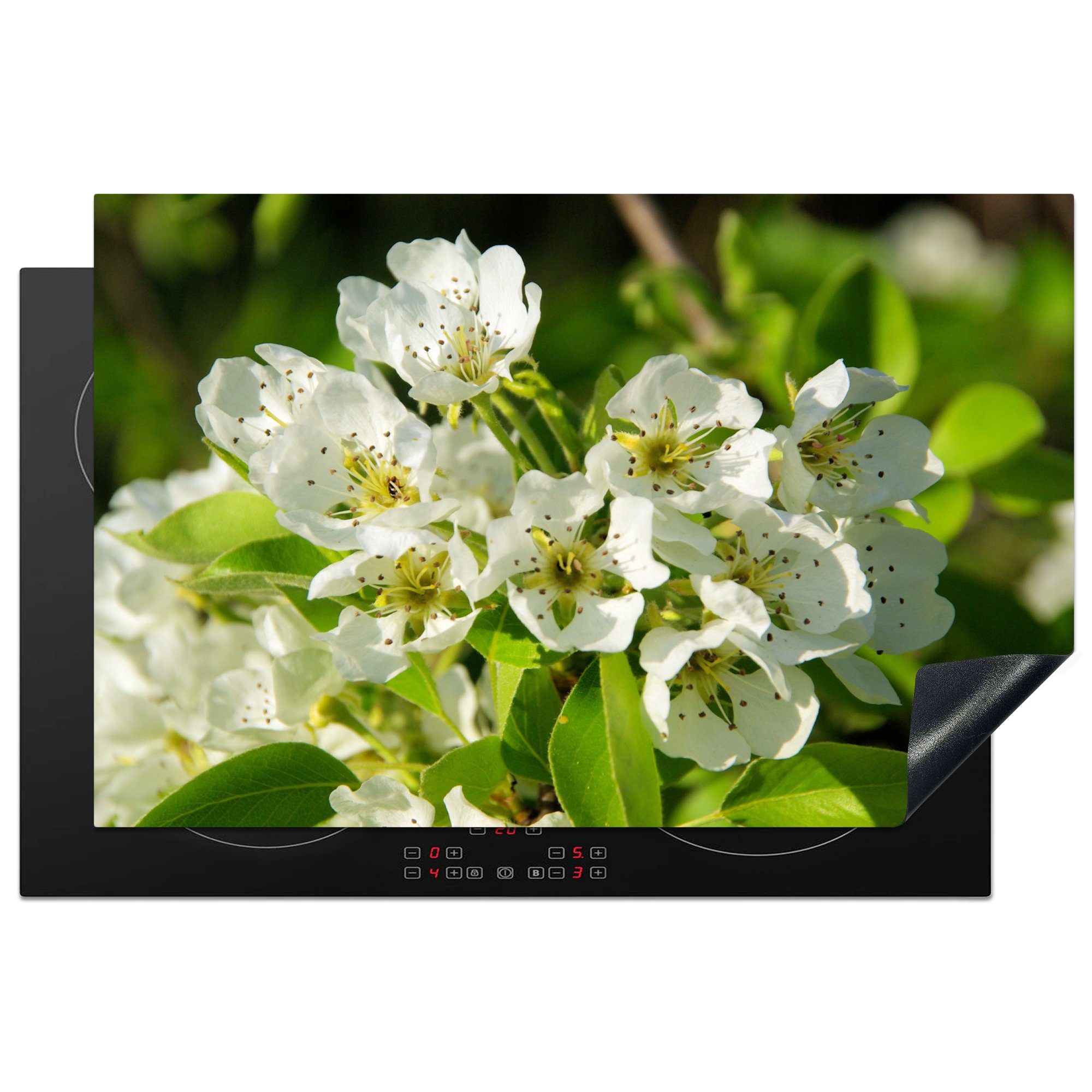 MuchoWow Herdblende-/Abdeckplatte Weiße Blüten einer Birne, Vinyl, (1 tlg), 81x52 cm, Induktionskochfeld Schutz für die küche, Ceranfeldabdeckung