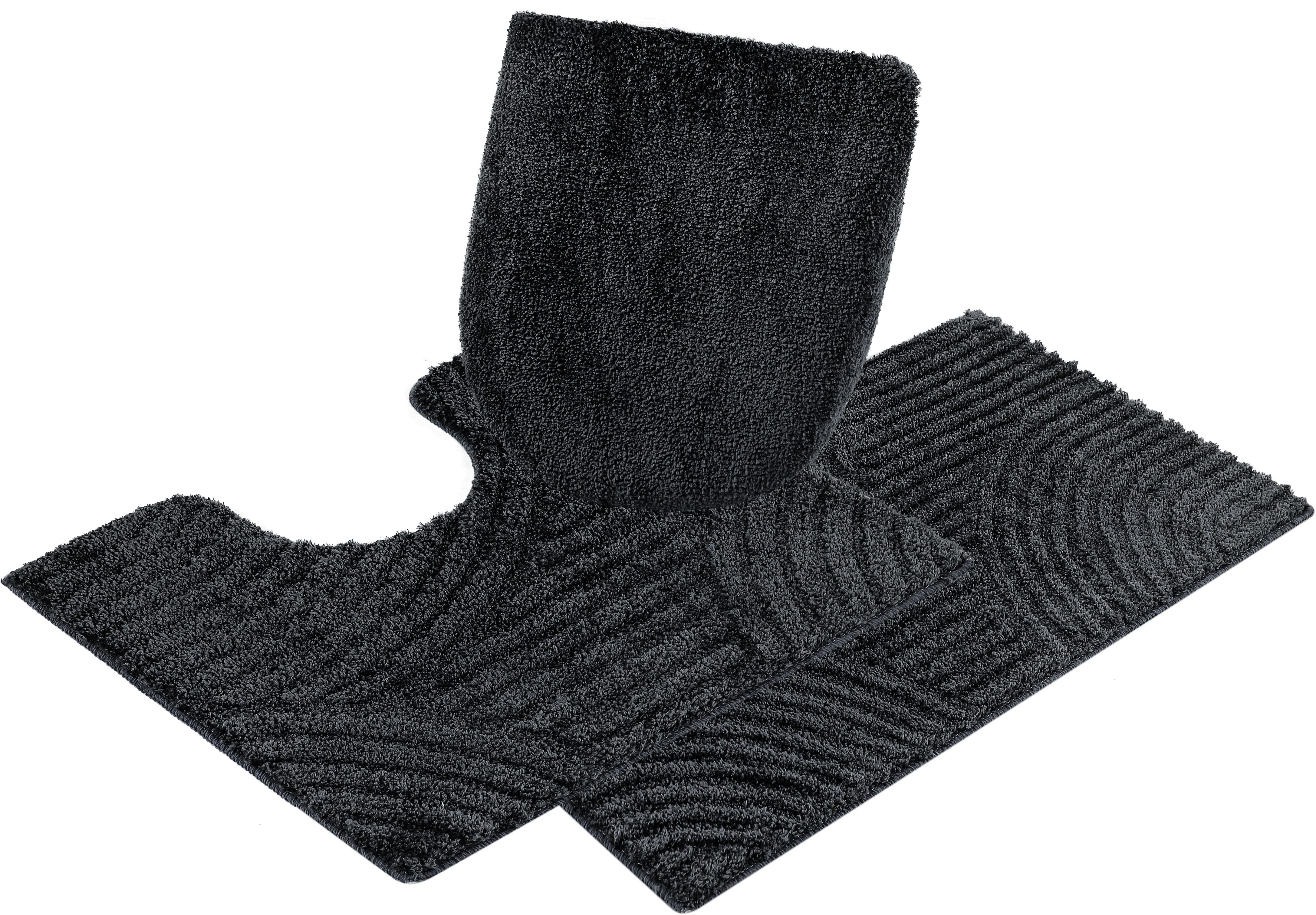 OTTO home Badematte Ognon, Scandi, Boho, modernes Muster, Höhe 15 mm, rutschhemmend beschichtet, fußbodenheizungsgeeignet, schnell trocknend, strapazierfähig, Polyester, rechteckig, 3-tlg. Stand-WC Set, Badteppich, Uni Farben, Hoch-Tief-Effekt