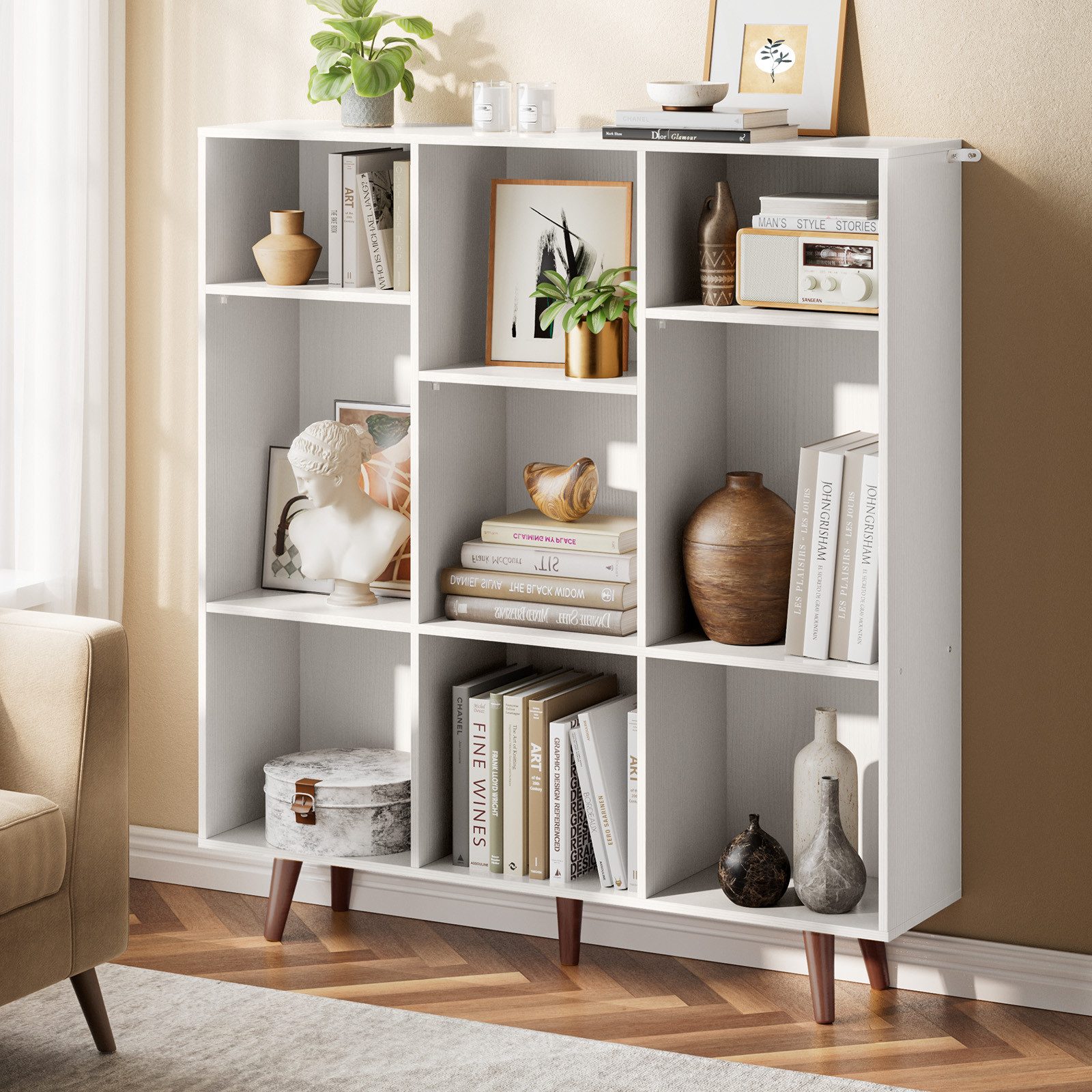 Totnz Bücherregal 5 Etagen mit 9 Würfelfächern -Hohes Bücherregal, 100x25x108 cm, Stabil & Raumlich Organisiert für Wohnzimmer, Homeoffice & Bibliothek