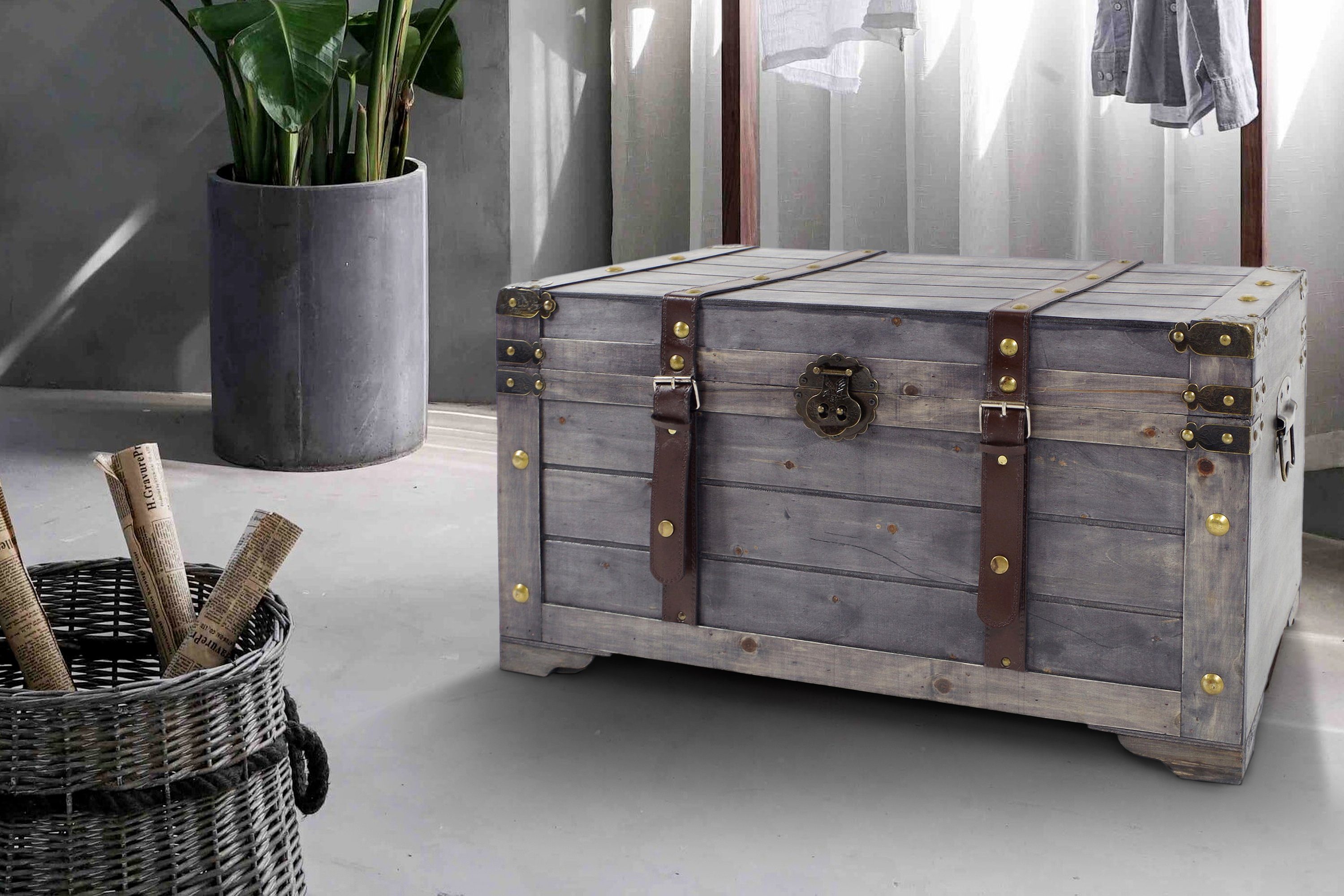 Kobolo Truhe Kiste KUBA aus Holz grau 70x35x38 cm günstig online kaufen