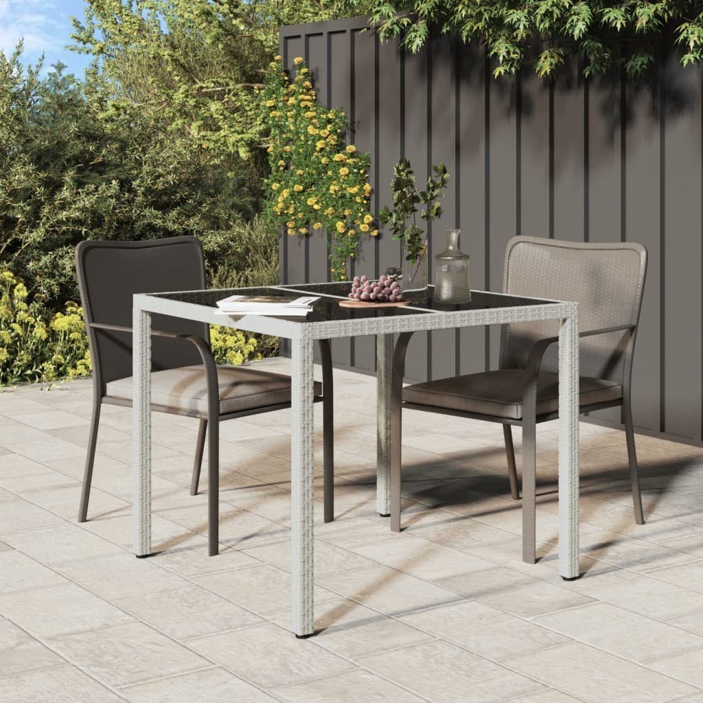 Gehärtetes cm Rattan Weiß 90x90x75 (1-St) | Poly Gartentisch Weiß Gartentisch Glas Weiß vidaXL