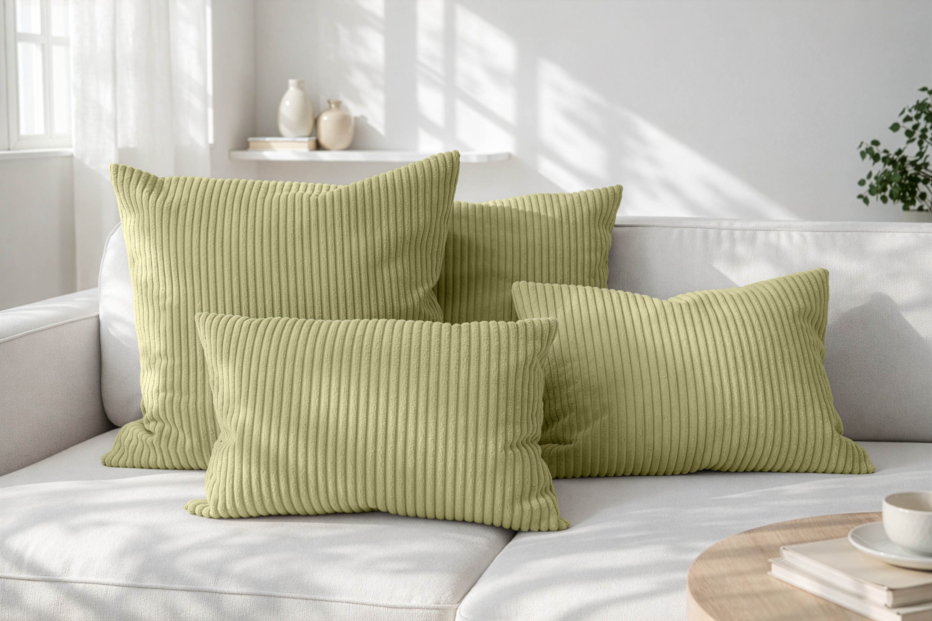 Amilian Dekokissen Sofakissen Cord-Optik 4er Set mit Füllung 2x 40x40 + 2x 35x45 cm, mit Füllung, Hotelverschluss, formstabil