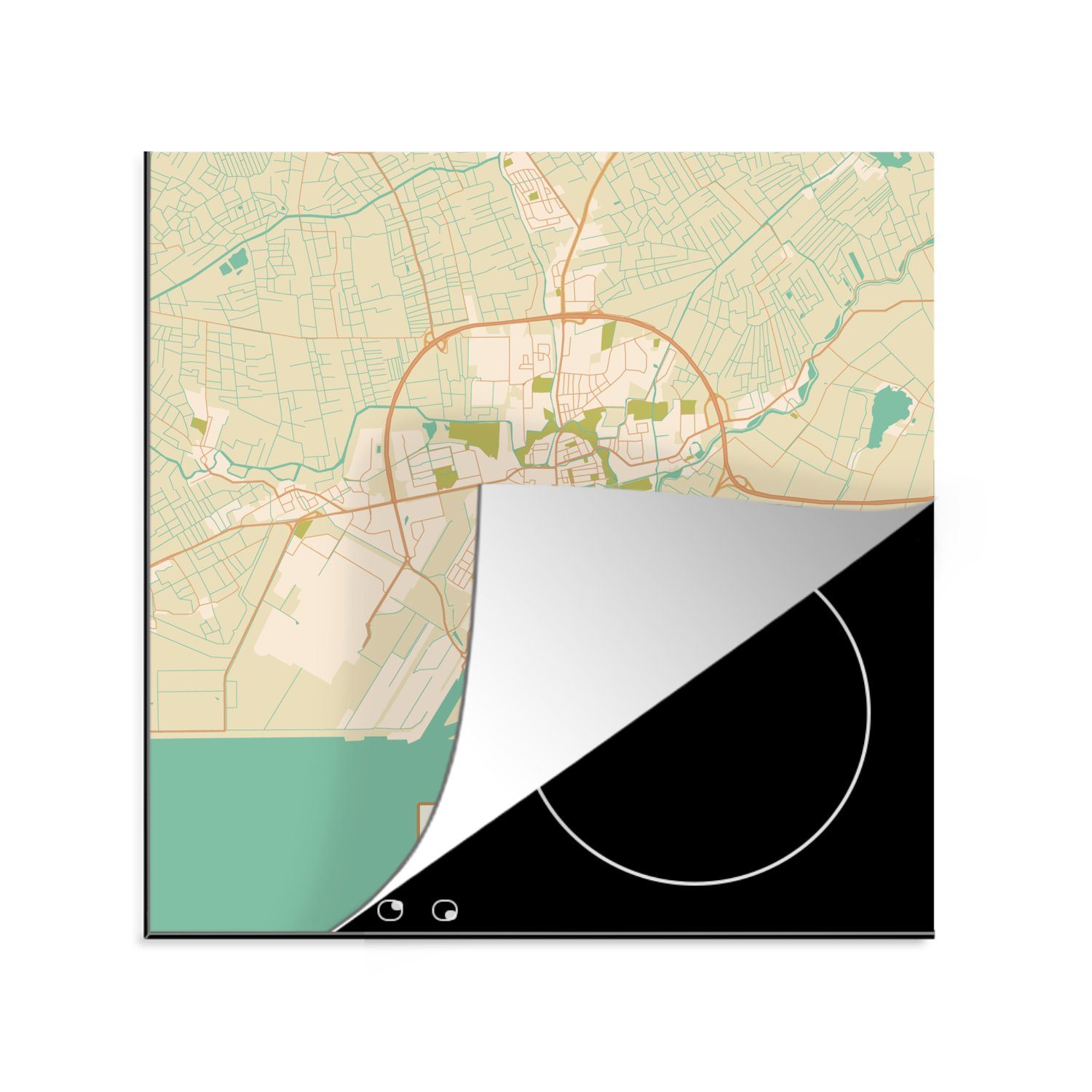 - Herdblende-/Abdeckplatte Vintage, - Stadtplan küche cm, - Emden MuchoWow Karte Karte 78x78 Vinyl, (1 für Arbeitsplatte Ceranfeldabdeckung, - tlg),