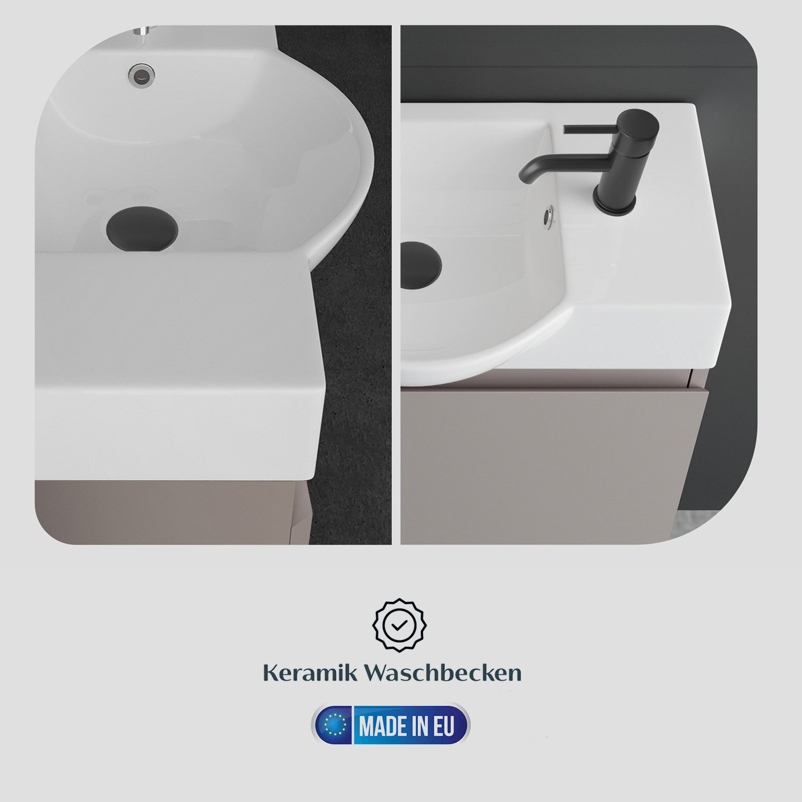 Alpenberger Waschtisch Gäste WC Waschbecken mit Unterschrank Klein, Waschplatz 55 cm hängend (Gäste WC Möbel Vormontiert, Waschtisch mit Unterschrank mit Softcl – Bild 5 von 5