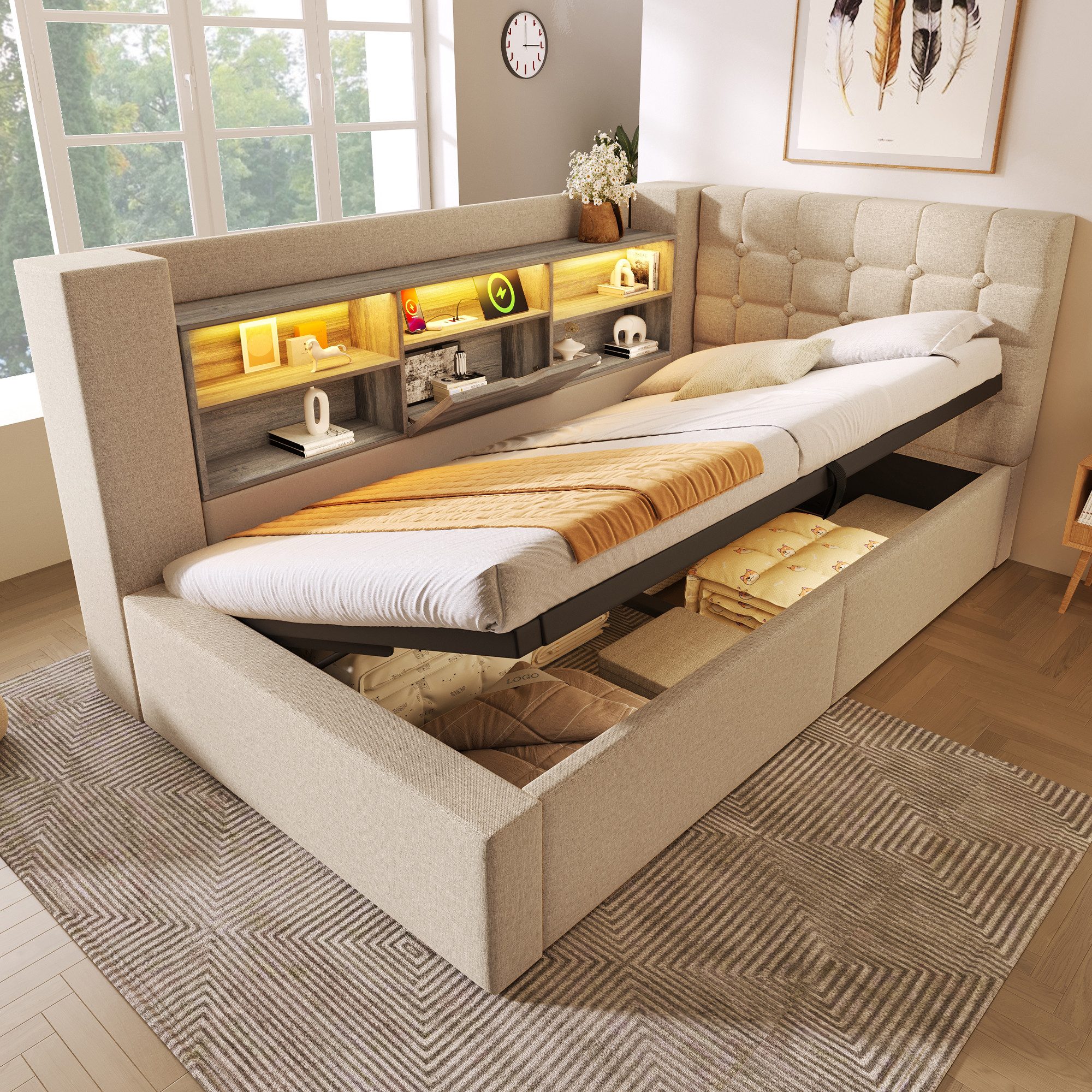 HAUSS SPOLE Schlafsofa 90x190 Polsterbett mit lattenrost Funktionbett Ohne Matratze