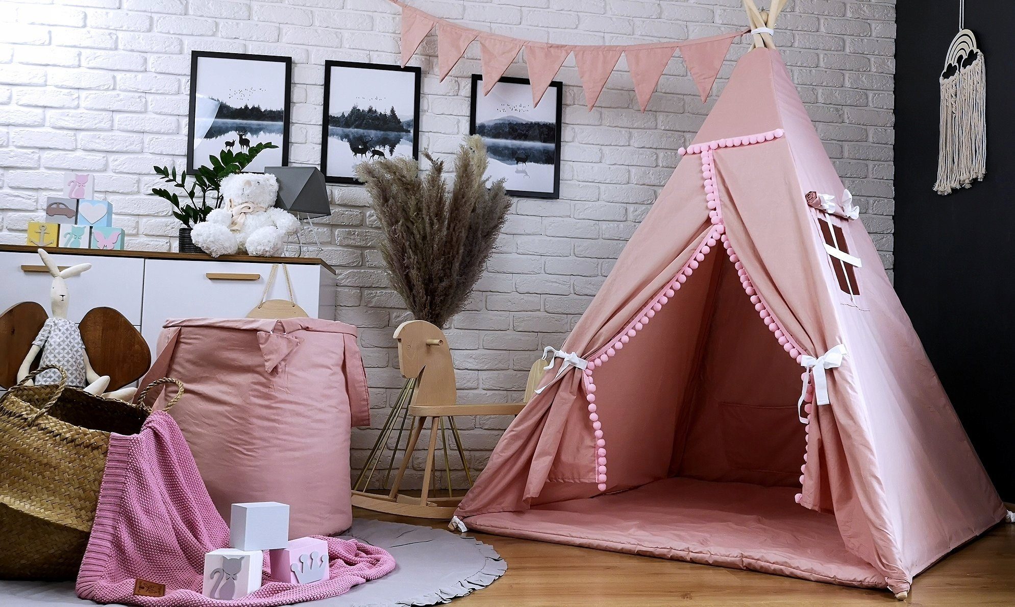 Pamek Tipi-Zelt Basic, Kinder Spielzelt, Teepee, Zelt mit Fenster, Tipizelt, Spielset, Personen: 2 (7 tlg), Sehr weiches und angenehmes Material