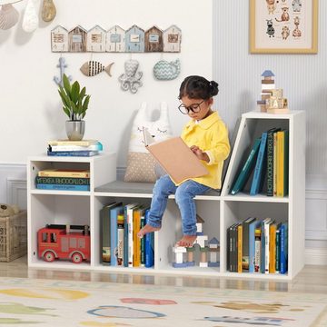 radelldar Bücherregal Kinderregal Spielzeugablage mit Sitz und 6 offenen Fächern,110x30x63cm