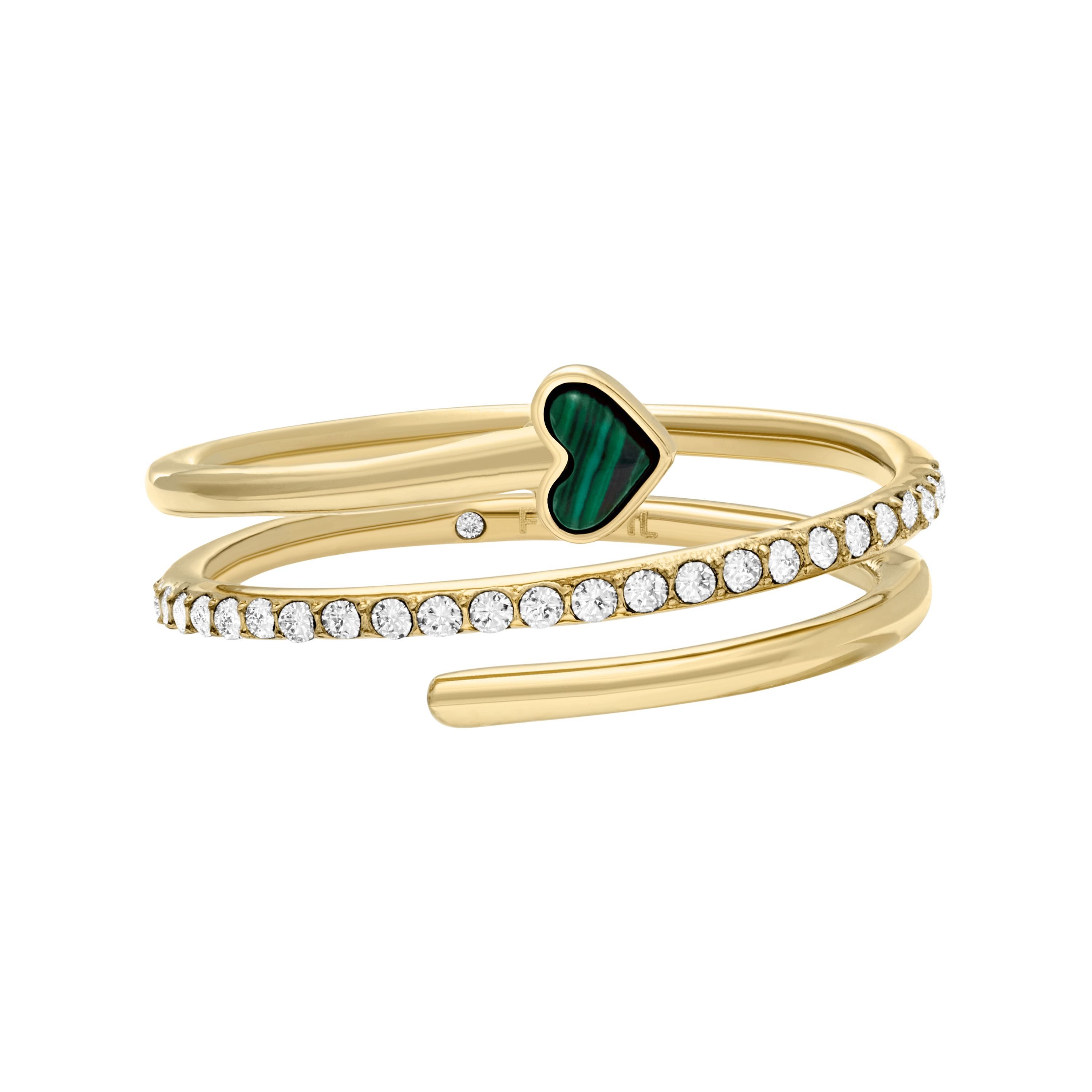 Fossil Fingerring Schmuck Geschenk Edelstahl Ring JEWELRY Herz, mit Glasstein, Malachit