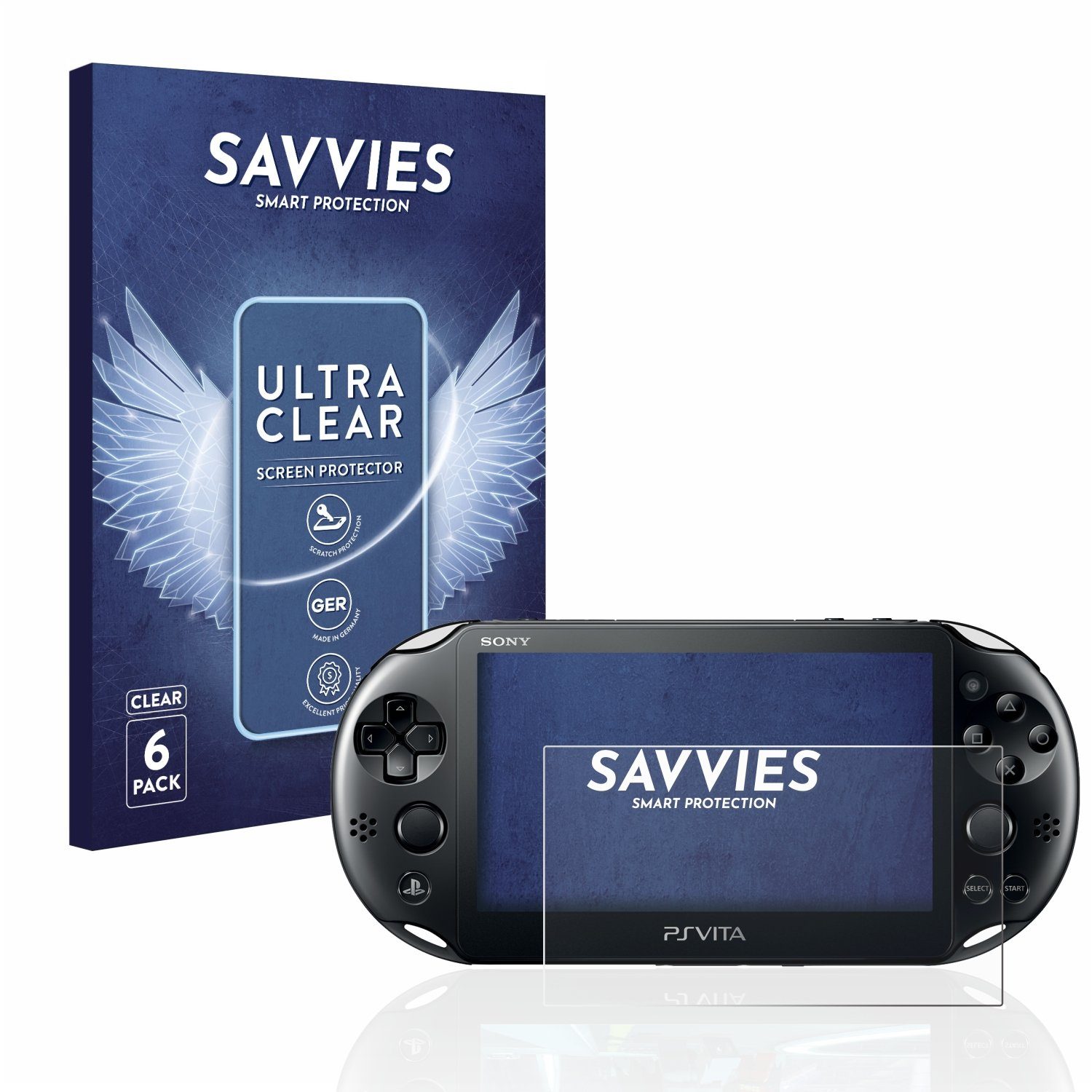 Savvies Displayschutzfolie Schutzfolie für Sony Playstation Vita, 6 Stück, Displayschutz Schutz Folie Klar Transparent