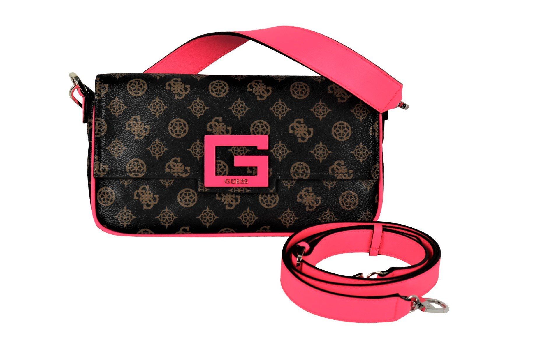 Guess Handtasche »Damen Tasche BRIGHTSIDE SN7580190 BRM, braun Logomuster,  neon pink, mit Umhängegurt« online kaufen | OTTO