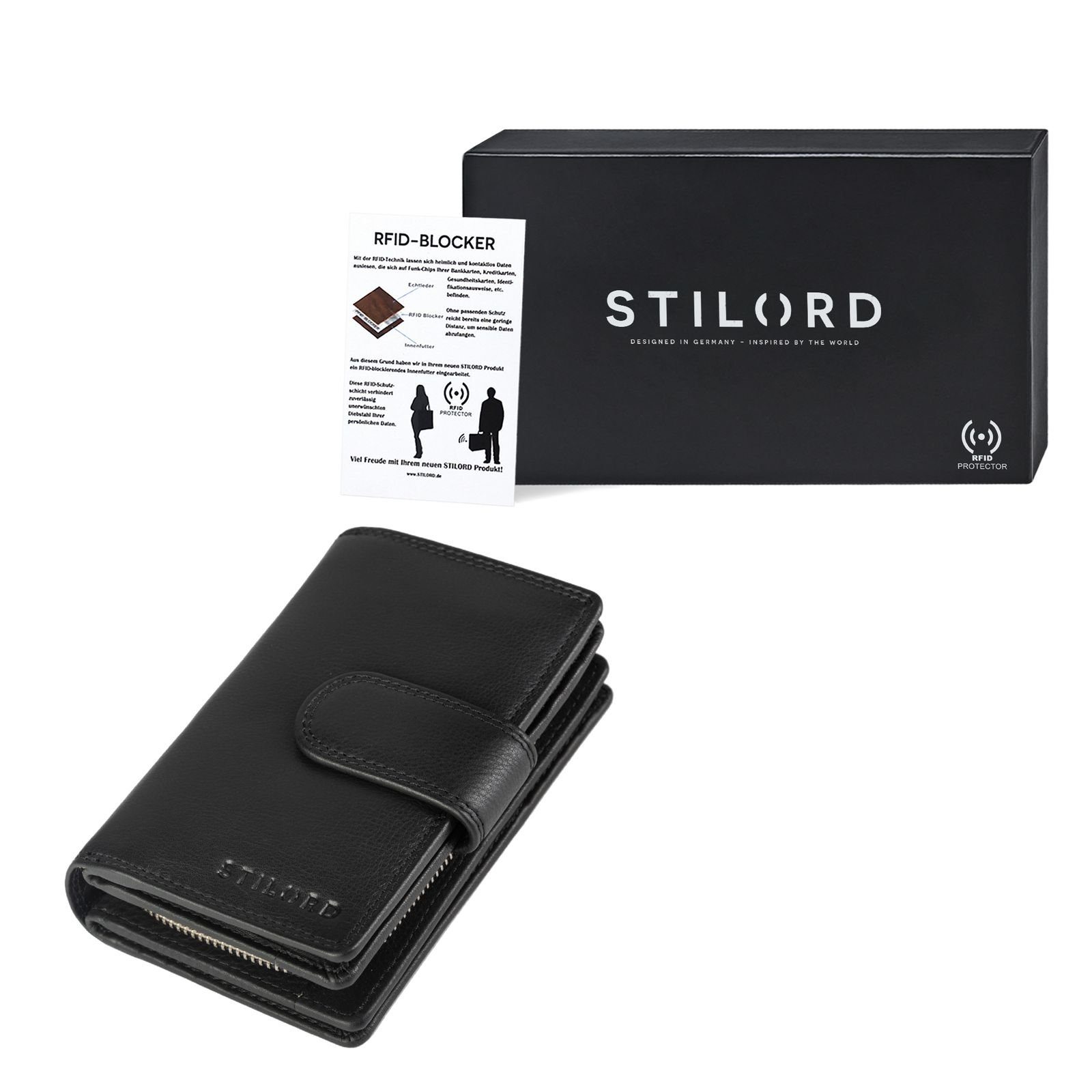 STILORD Geldbörse "Tilda" schwarz RFID Portemonnaie Leder Damen