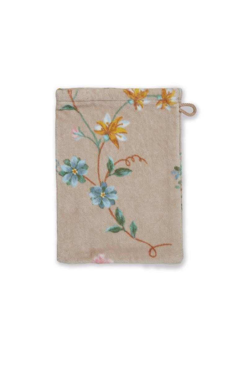 PiP Studio Waschhandschuh Les Fleurs_Khaki_UV_UV_16x22 3 Waschlappen 16 x 22 cm, Baumwolle (Spar-Set, 1-St), Wachlappen Waschhandschuh