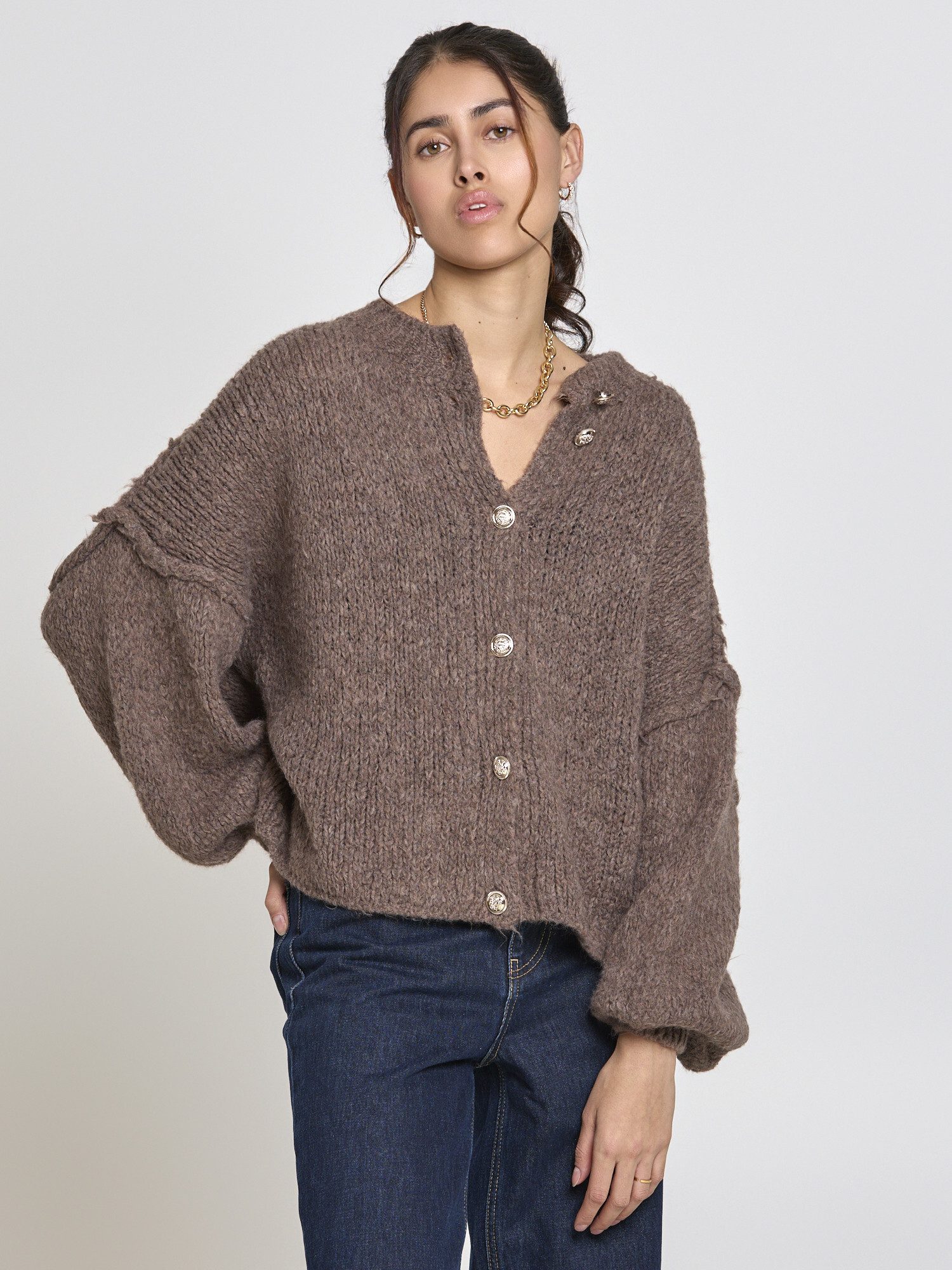 Lilavie Cardigan Paulaa One Size kuschelige Grobstrick Jacke mit Wollanteil günstig online kaufen