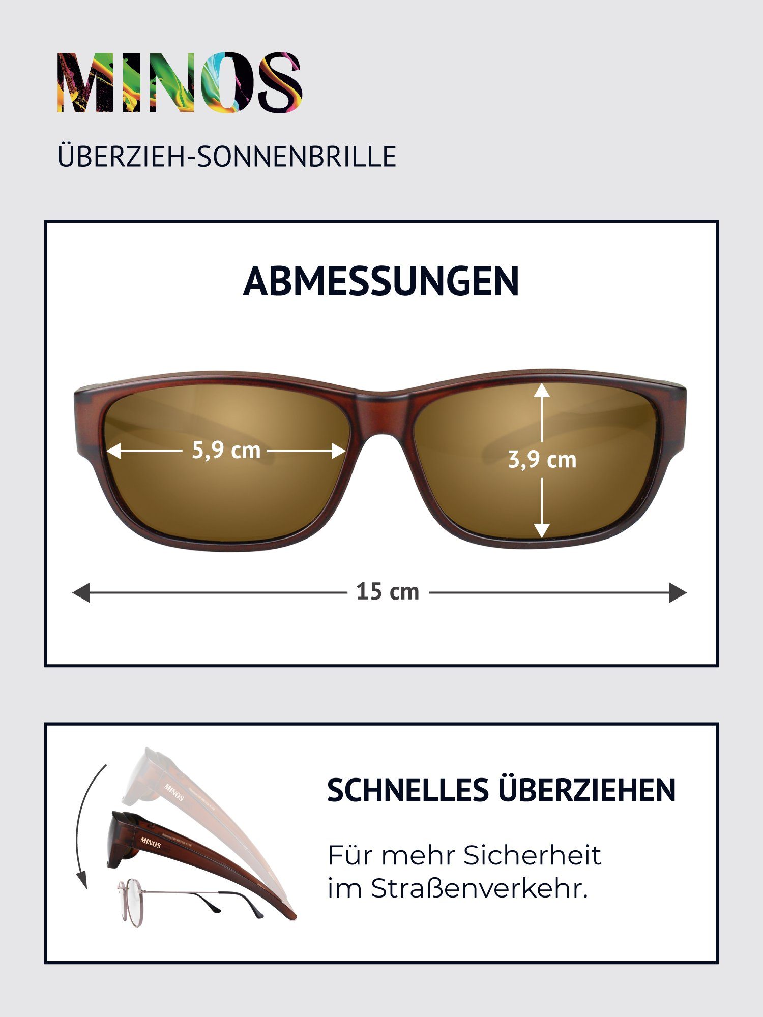 Sonnenbrille Brillenputztuch) und braun Überziehsonnenbrille (inklusive Schiebebox ActiveSol SUNGLASSES Minos