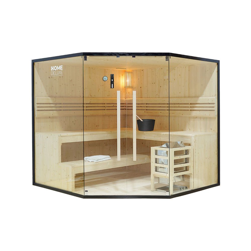 HOME DELUXE Sauna Traditionelle Sauna SHADOW - XL BIG, BxTxH: 200 x 200 x 190 cm, für bis zu 6 Personen, inkl. 8 kW Saunaofen, hochwertige Fichte