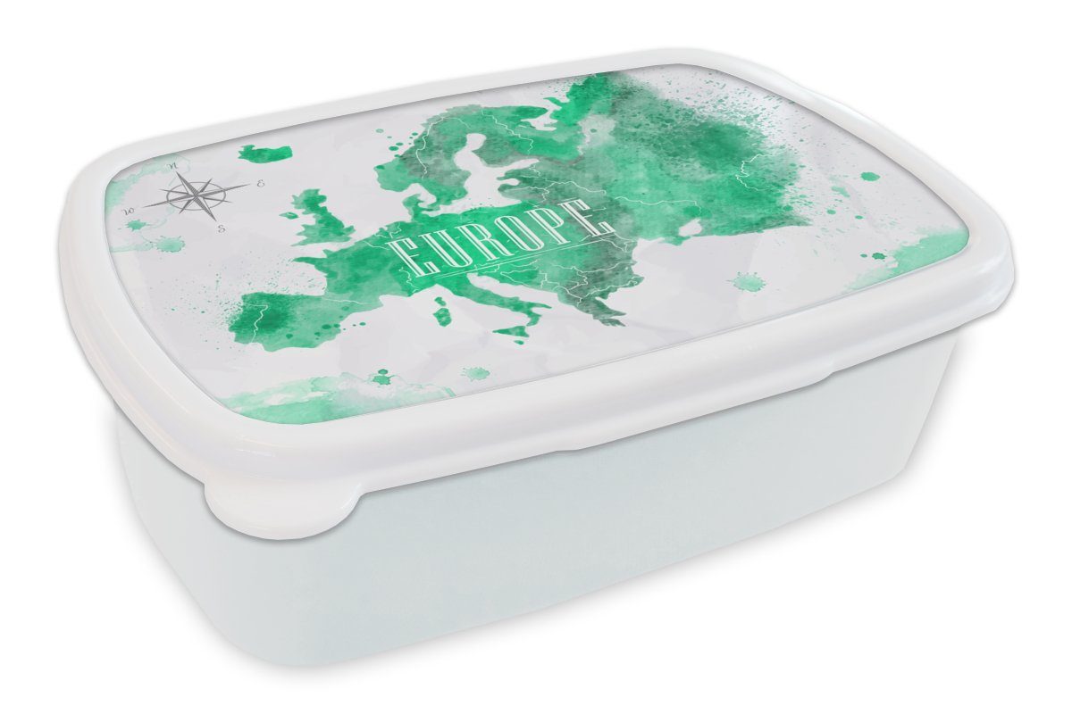 MuchoWow für für und Brotdose, Farbe, (2-tlg), Europa - Jungs Kunststoff, - und Mädchen Erwachsene, Lunchbox Weltkarte Kinder weiß Brotbox
