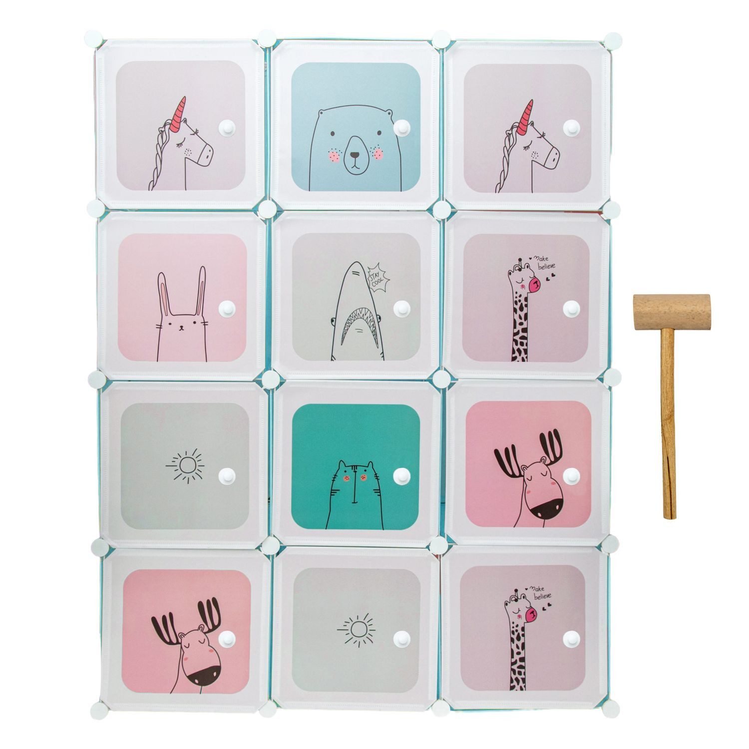 Intirilife Steckregal, 1-tlg., Kleiderschrank DIY Steckregal mit 12 Türen Kinder mit 2 Kleiderstangen