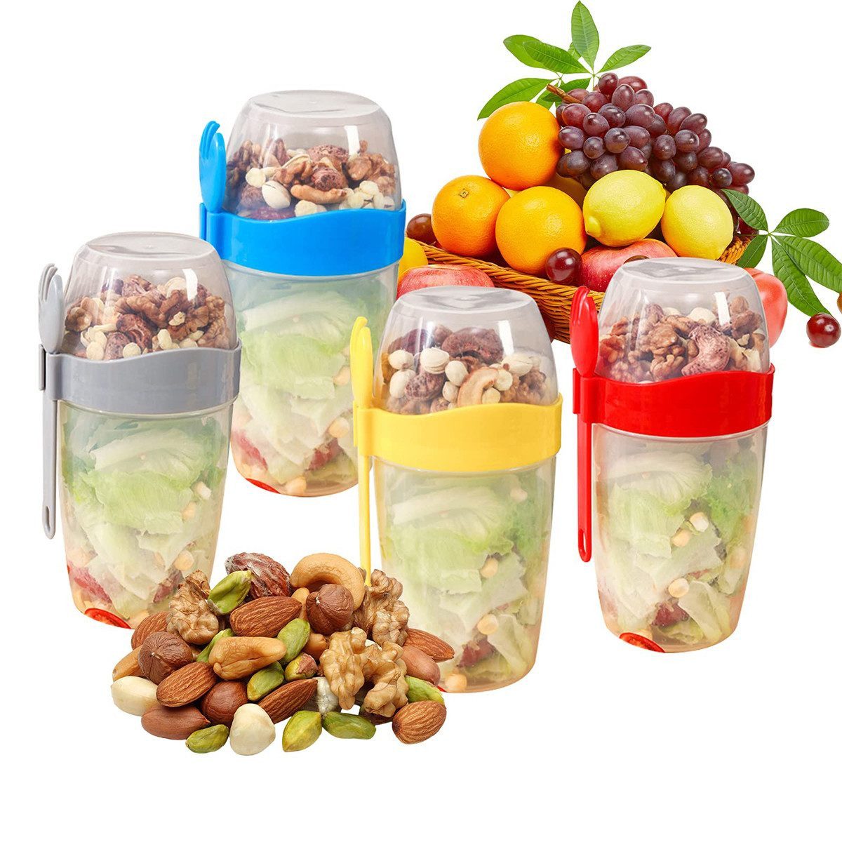 Aufbewahrungsbecher Aufbewahrungsbecher 4 St Salatschüssel Tragbarer Reisebecher mit Gabel