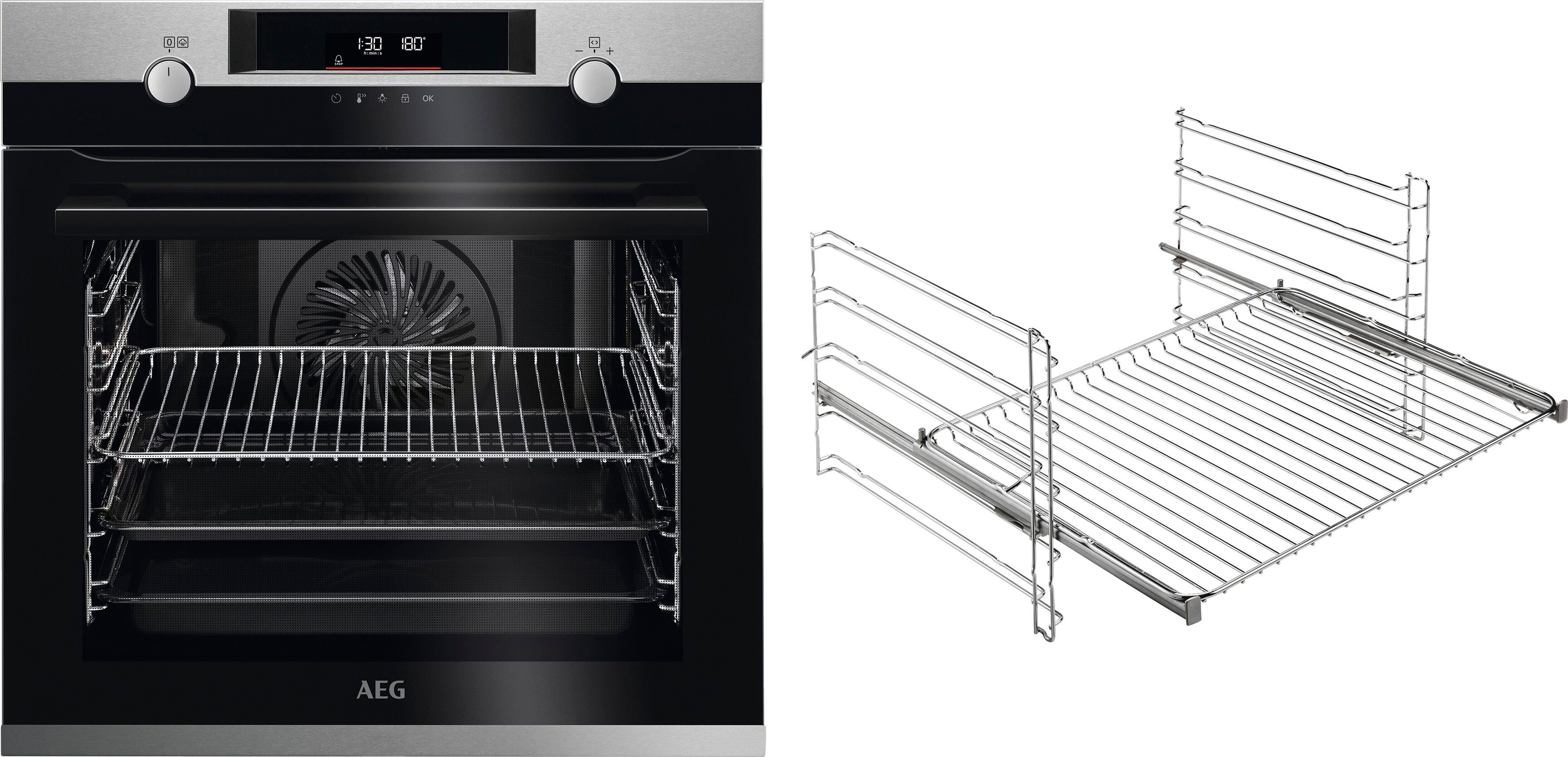 AEG Einbaubackofen 6000 BPE55526BM 944188761, mit 1-fach-Teleskopauszug, Pyrolyse-Selbstreinigung