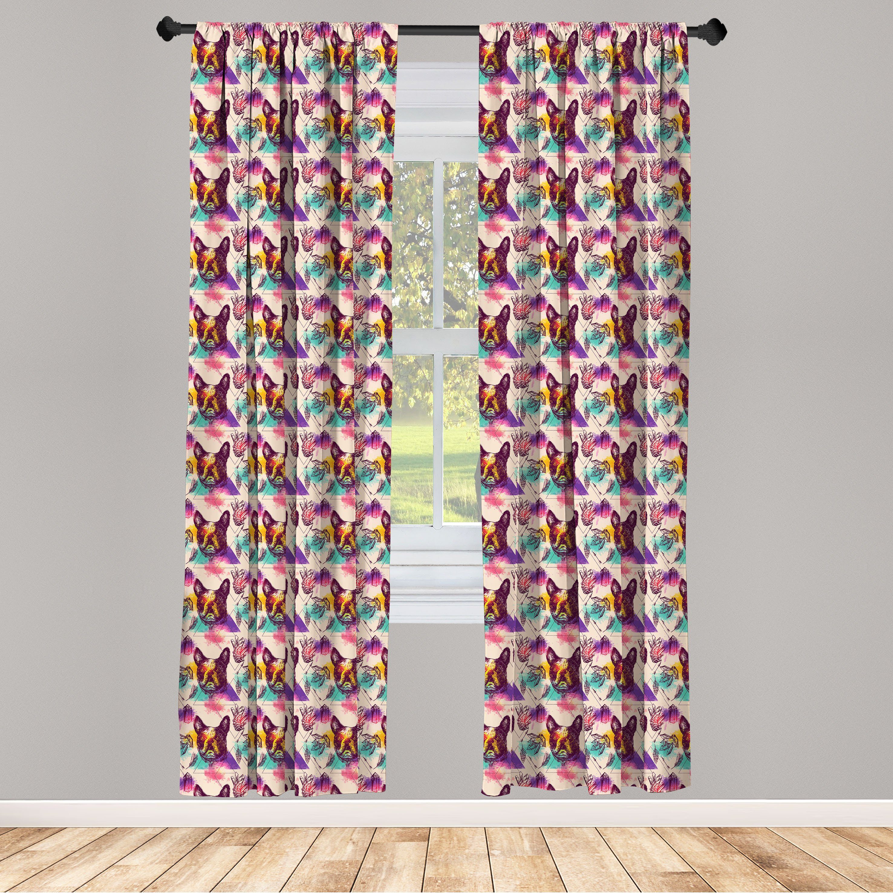 Gardine Vorhang für Wohnzimmer Schlafzimmer Dekor, Abakuhaus, Microfaser, Hundeliebhaber Bunte Kristalle
