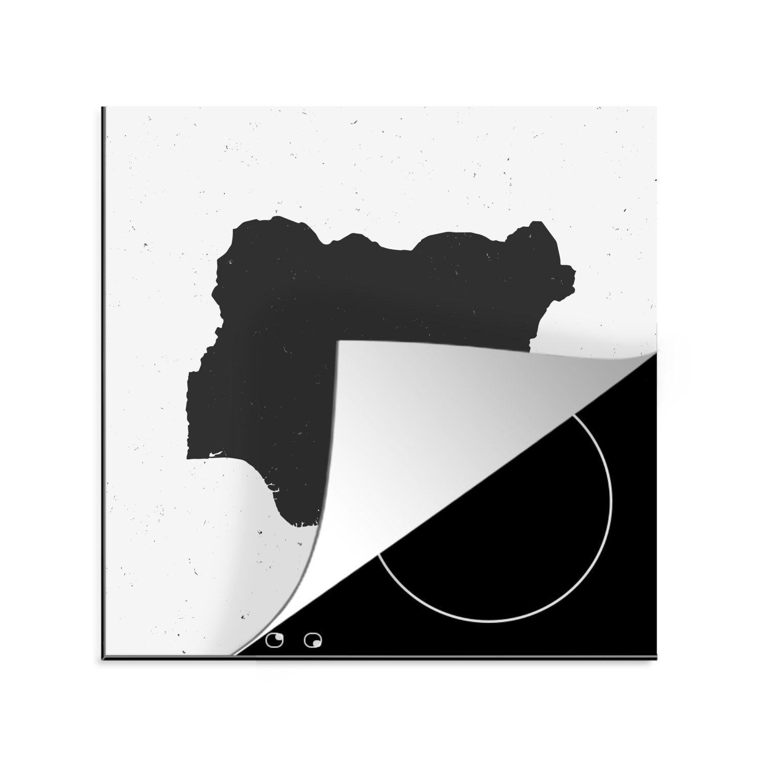 Vinyl, von 78x78 Flecken, MuchoWow küche tlg), für in mit Arbeitsplatte weißem auf Herdblende-/Abdeckplatte Illustration Nigeria Ceranfeldabdeckung, (1 cm, Schwarz Hintergrund