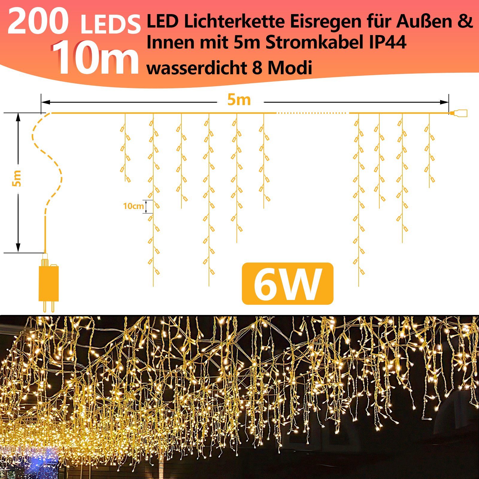 Clanmacy LED-Lichterkette 5-200m LED Eisregen Eiszapfen Lichterkette Deko W günstig online kaufen