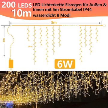 Clanmacy LED-Lichterkette 5-15m LED Eisregen Eiszapfen Deko Weihnachten Lichterkette Außen