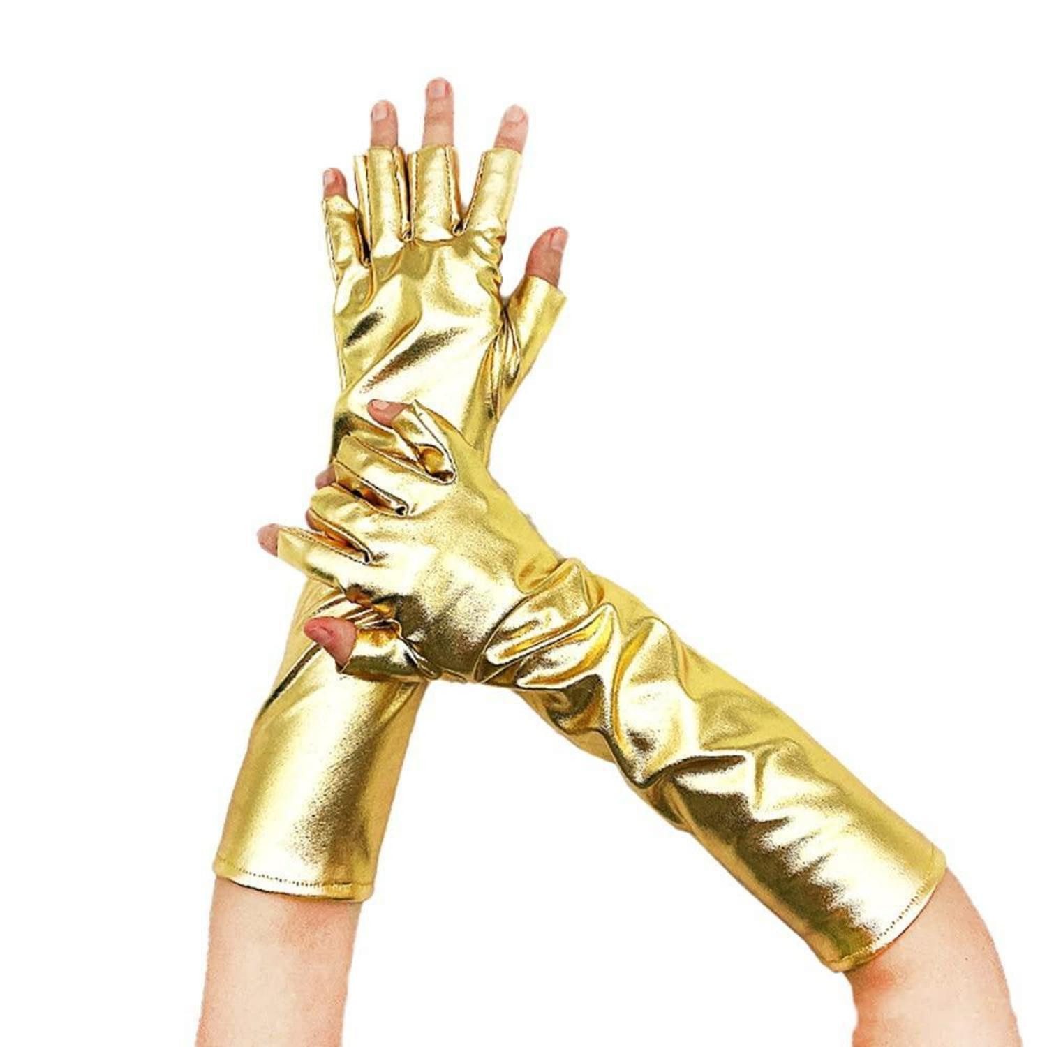 LuxusKollektion Abendhandschuhe Handschuhe Glitzer Metallic 35 cm Gold (1-St)