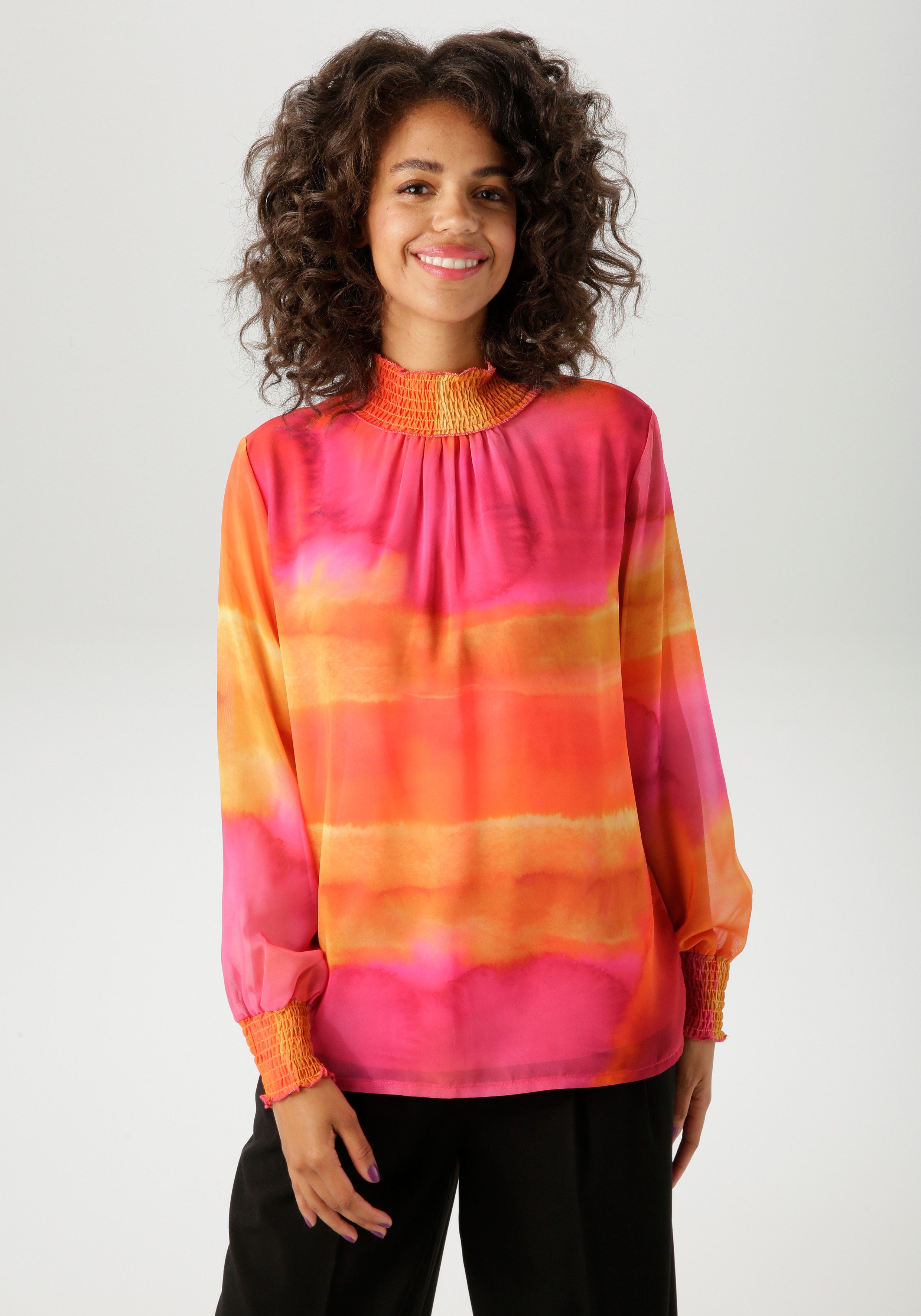 Aniston CASUAL Chiffonbluse im farbenfrohen Batik-Dessin - jedes Teil ein Unikat - NEUE KOLLEKTION