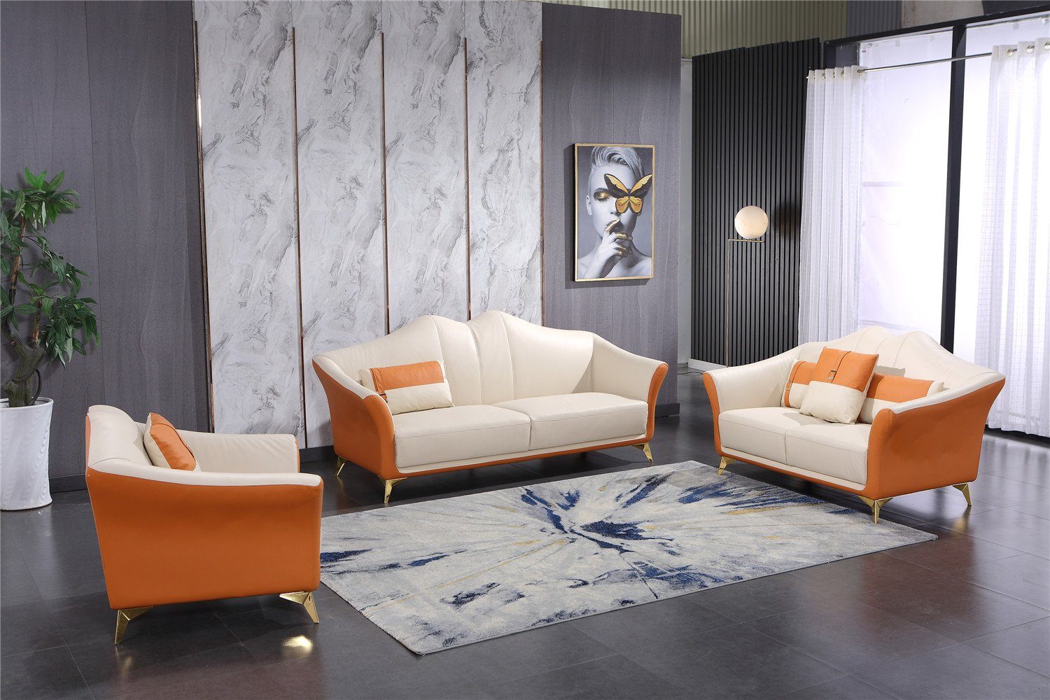 Set, Europe Made Sofagarnitur Design in JVmoebel Polster Orange-weiße Sofa 3+2+1 Modernes