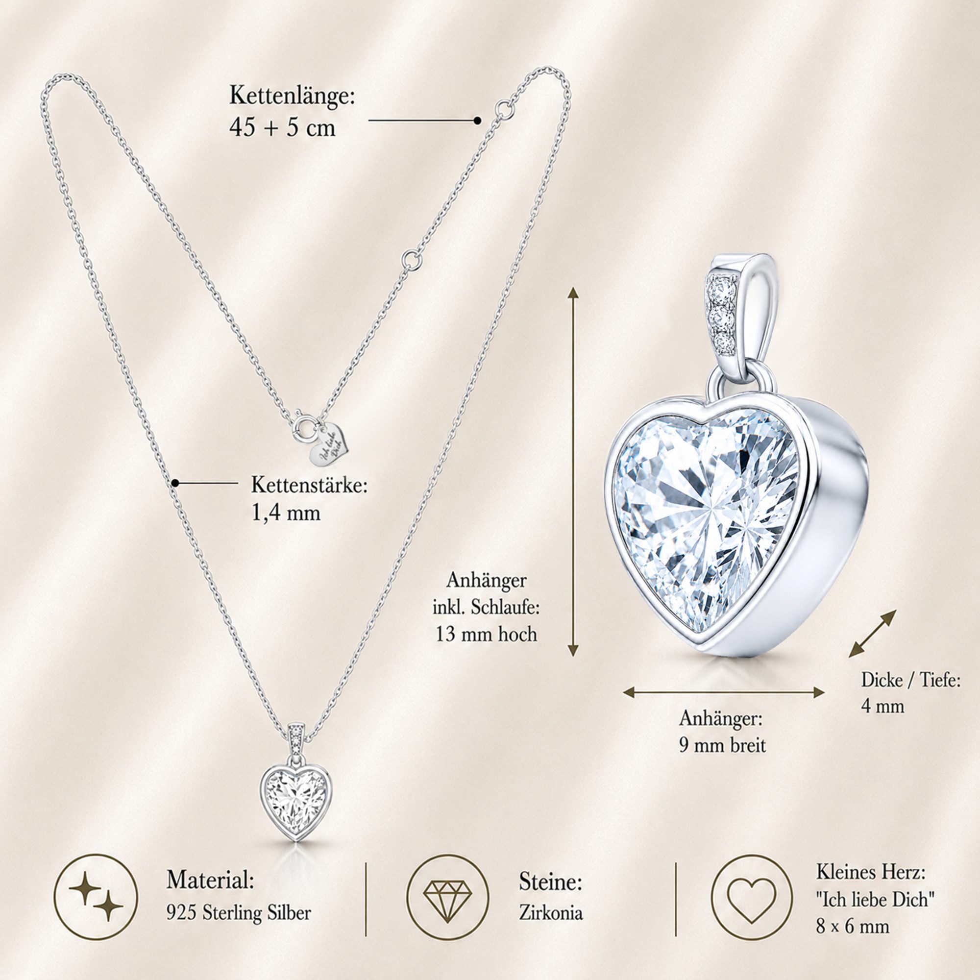 Limana Herzkette Damen Schmuck echt 925 Silber zeitloser Herz Anhänger mit Zirkonia (Geschenk für Freundin Frau Mama inkl. Dose Tasche), Geburtstag Weihnachten  – Bild 4 von 5