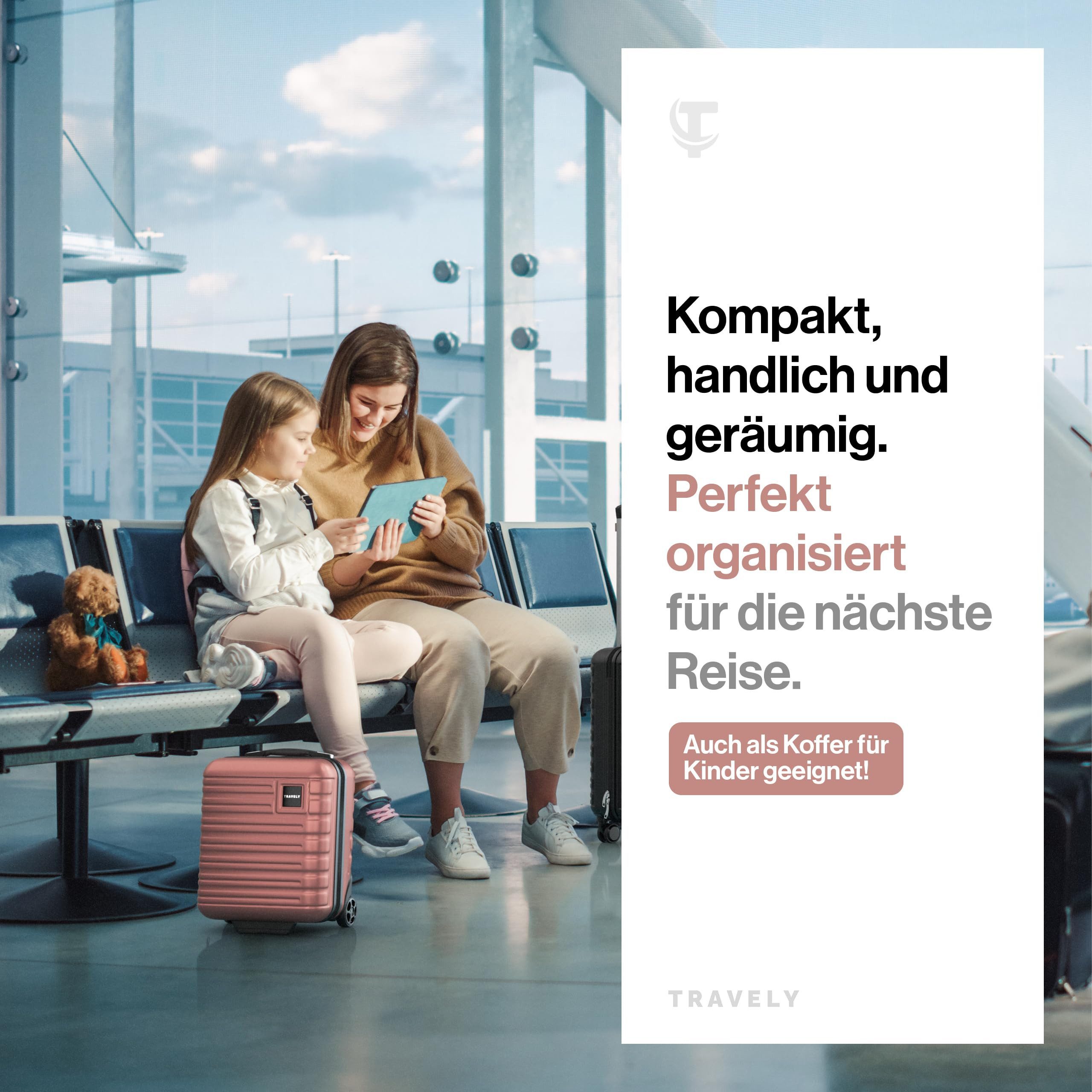 Travely Koffer Polycarbonat Koffer - Reisekoffer, Hartschalenkoffer, Trolley, 2 Rollen, Handgepäck Koffer 40x30x20cm