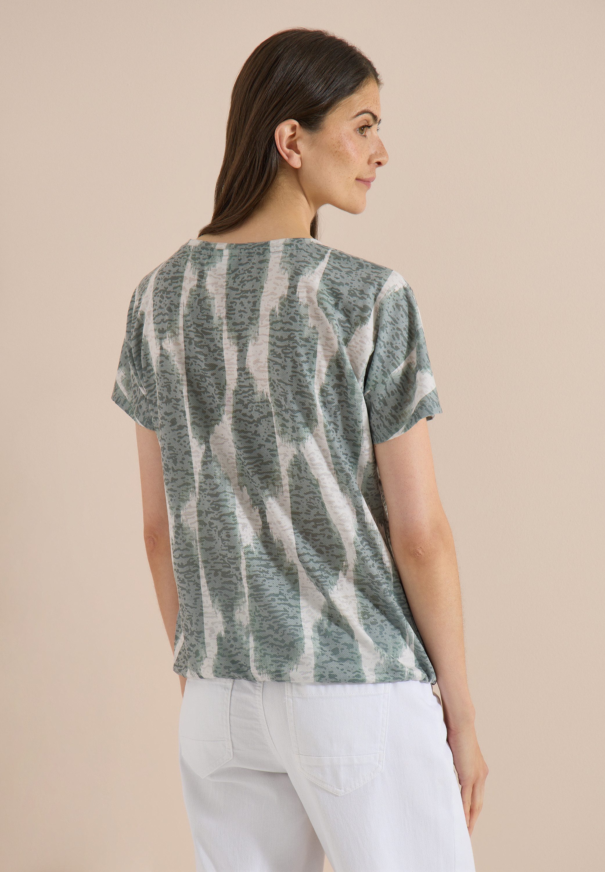 CECIL Kurzarmshirt Sommershirt im Ausbrenner-Look mit Wording