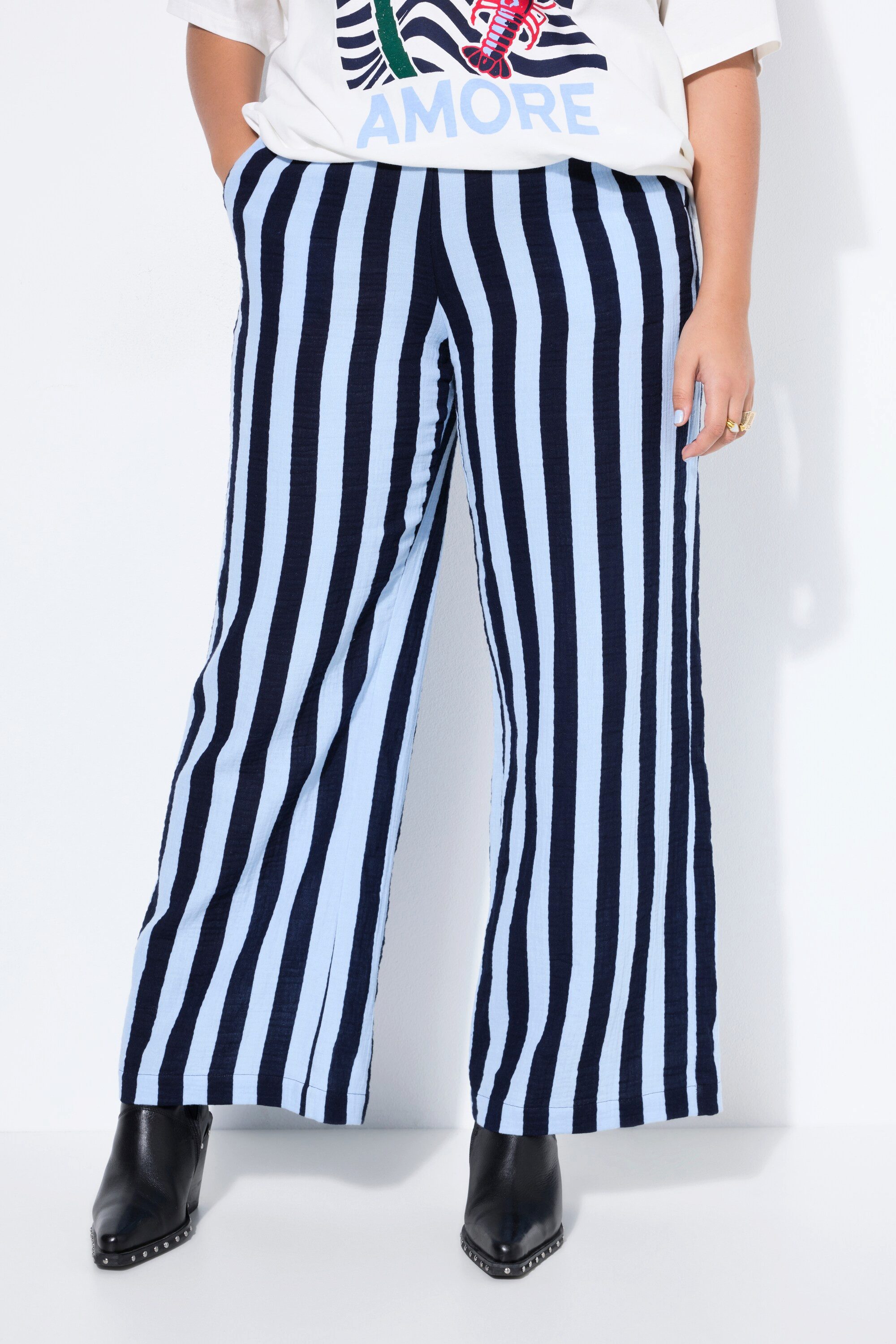 Studio Untold Schlupfhose Musselin-Hose Wide Legs Streifen Elastikbund