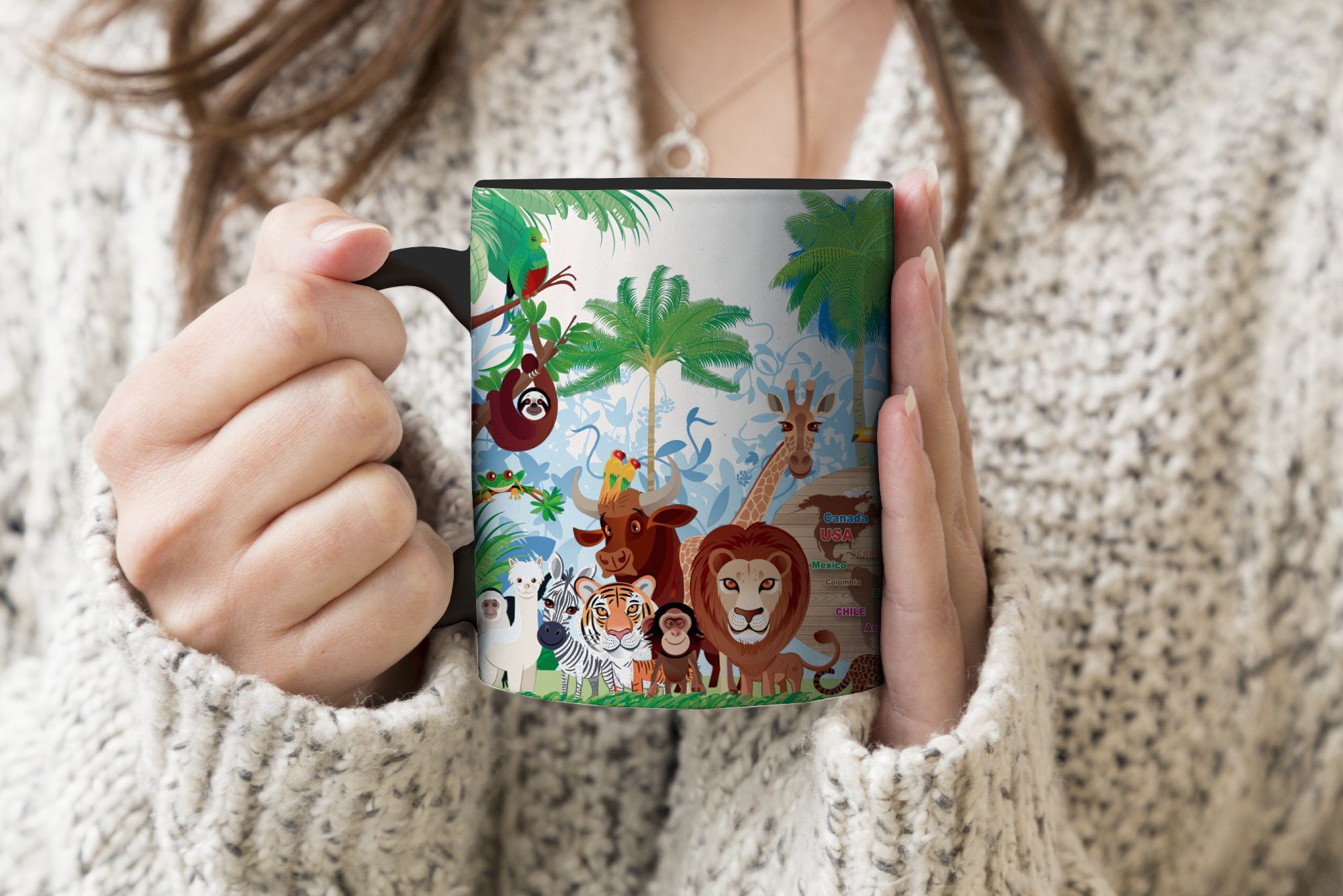 Kaffeetassen, Farbwechsel, Wald Jungen Zaubertasse, MuchoWow - - - Kind, - Tropisch Geschenk Tiere Teetasse, Tasse - Keramik, Mädchen