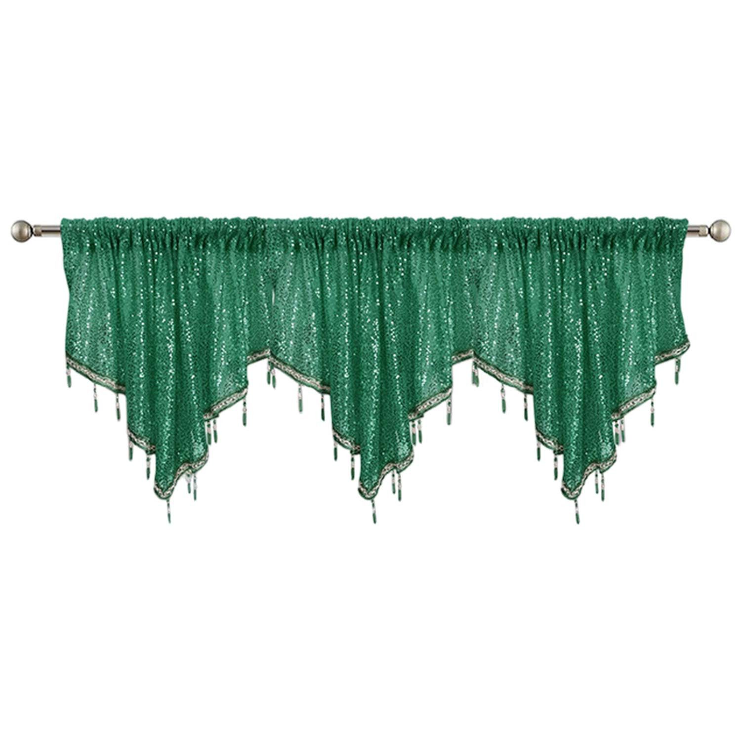 Refttenw Scheibengardine Volant Vorhang,Paillettenvolant mit Quasten,130 x 60 cm,3 Stück