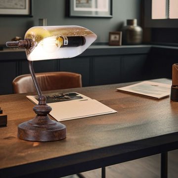etc-shop Schreibtischlampe, Leuchtmittel inklusive, Warmweiß, Bankerlampe Tischlampe Schreibtischleuchte rost gold Leselampe LED