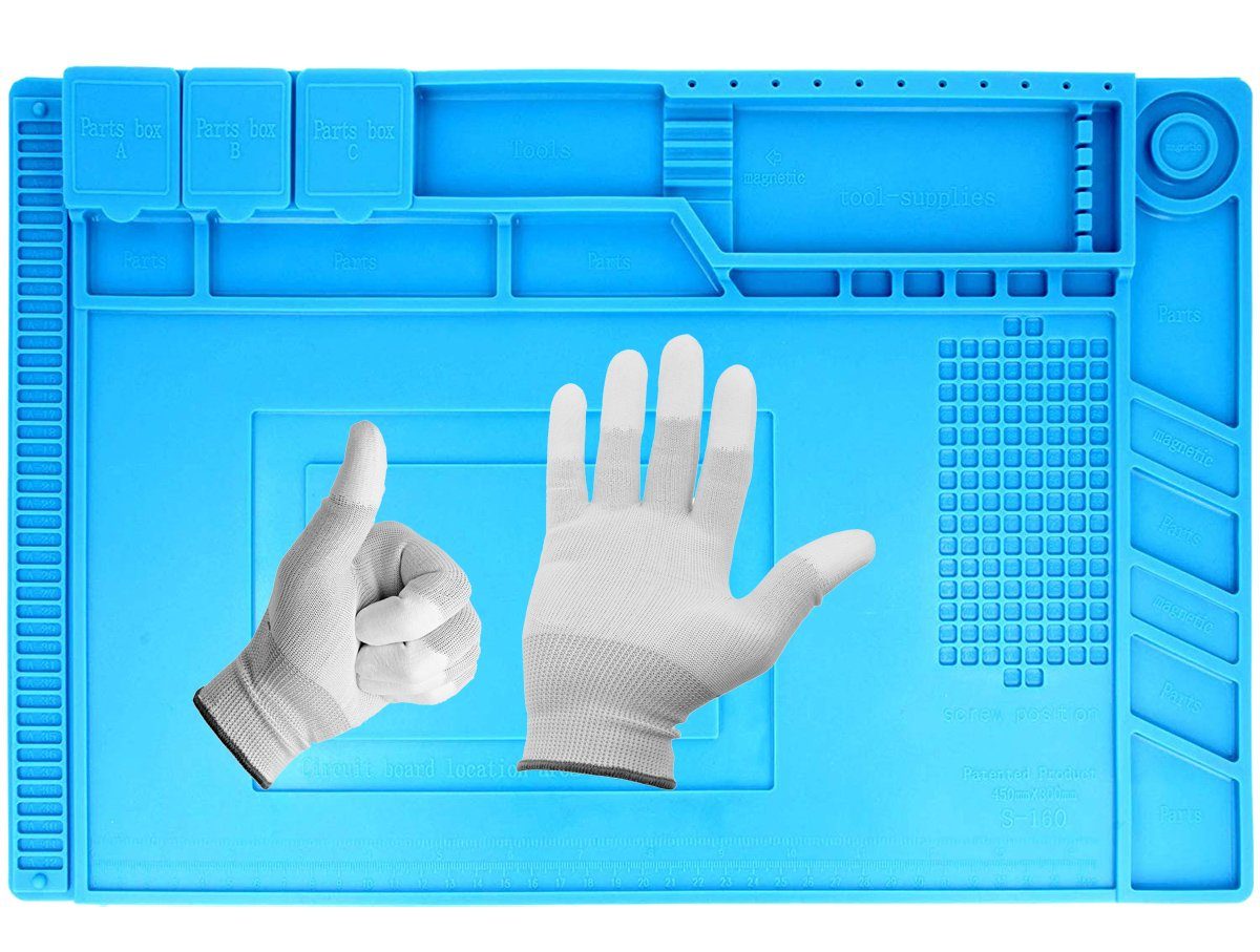 Impulsfoto mit 500°C Reparatur-Set Handschuhe hitzebeständige ESD Antistatik Lötmatte Minadax