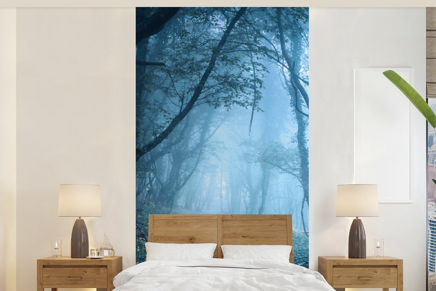 MuchoWow Fototapete Bäume - Natur - Nebel, Matt, bedruckt, (2 St), Vliestapete für Wohnzimmer Schlafzimmer Küche, Fototapete