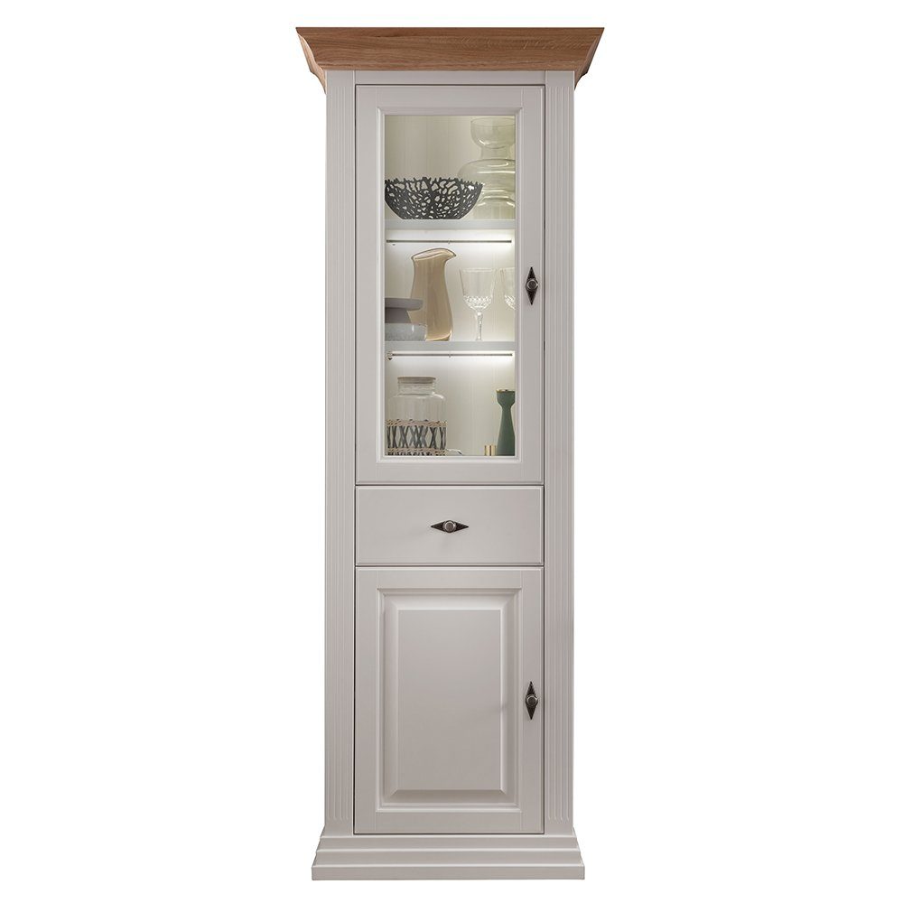 Lomadox Vitrine ESBJERG-69 Kiefer weiß lackiert mit Eiche geölt, Landhausst günstig online kaufen