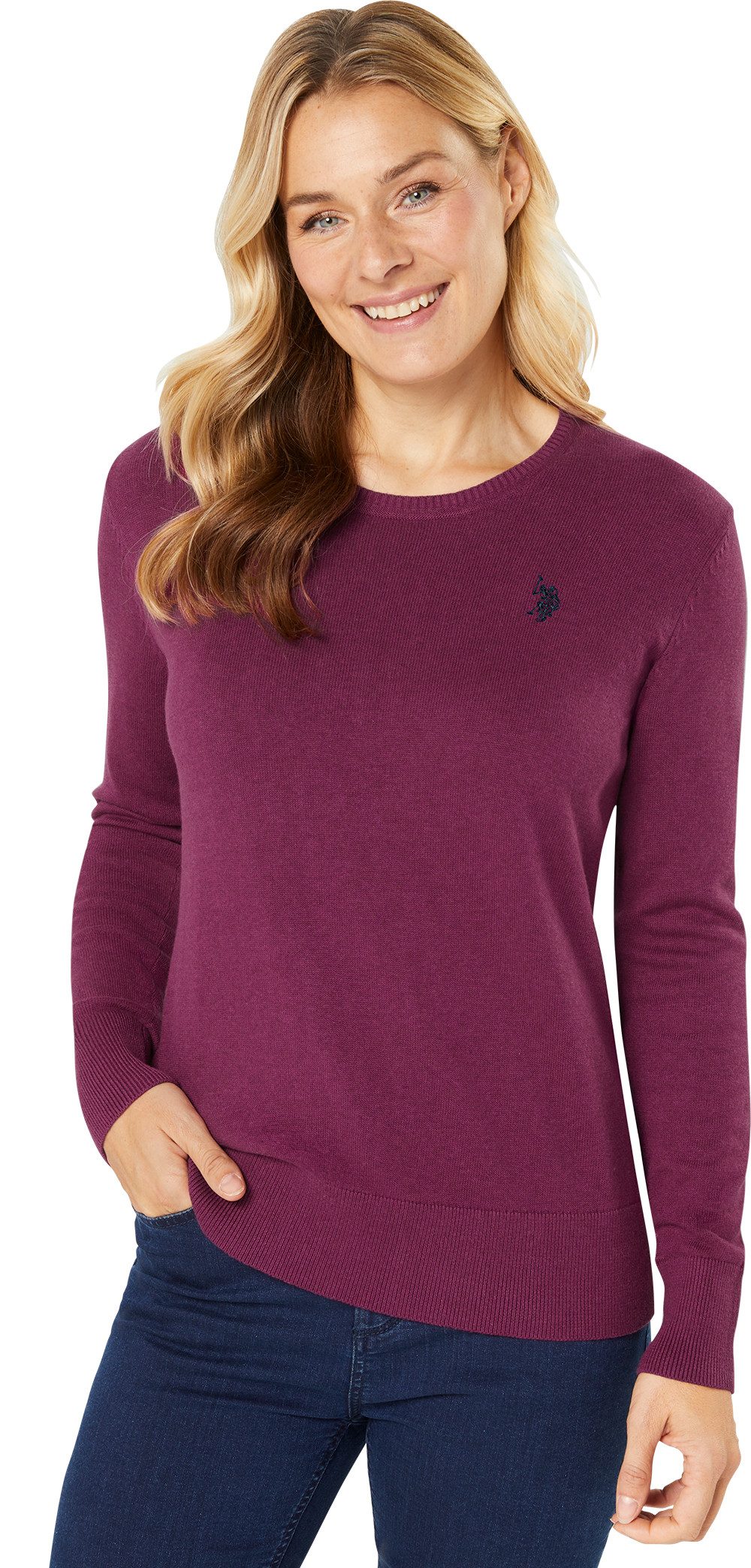 US Polo Assn. Rundhalspullover Perfekte Passform mit Bündchen-Abschluss