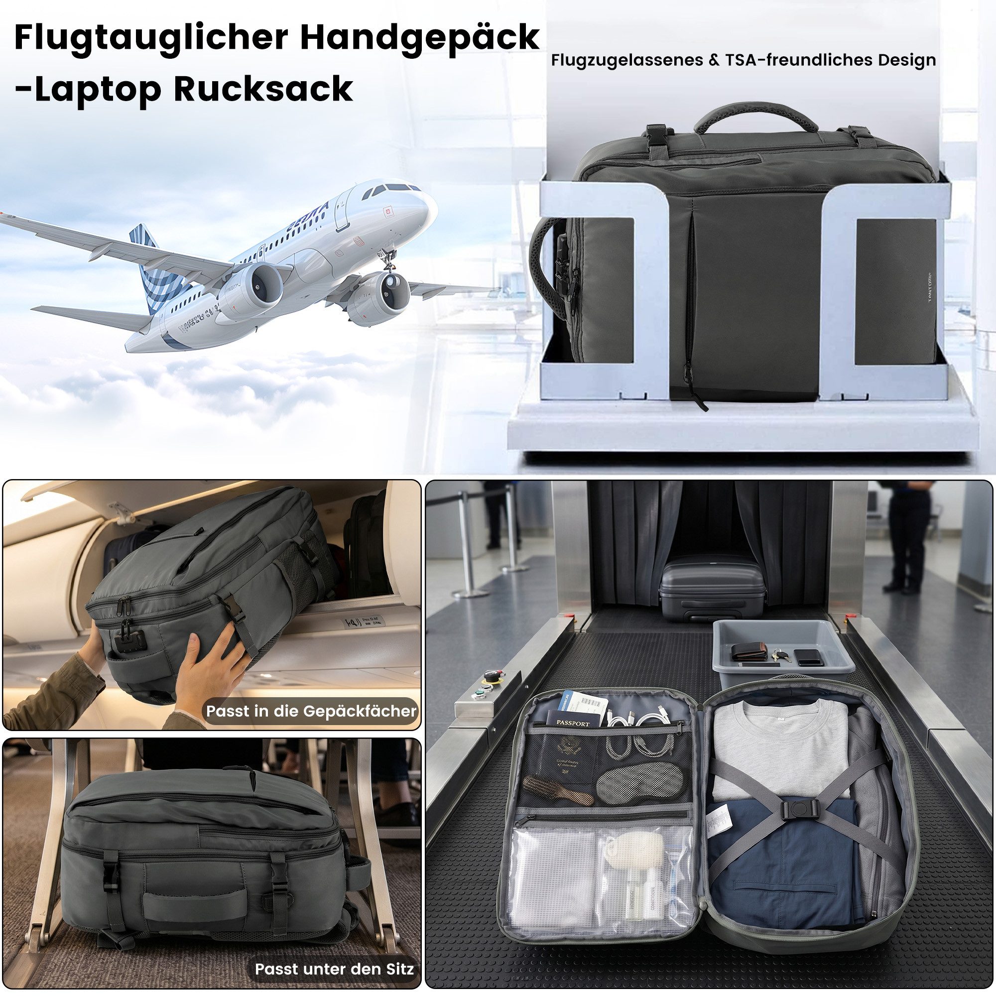 TANTOMI Reiserucksack Ryanair Handgepäck Rucksack mit 2 Größen, Laptopfach – Bild 2 von 5