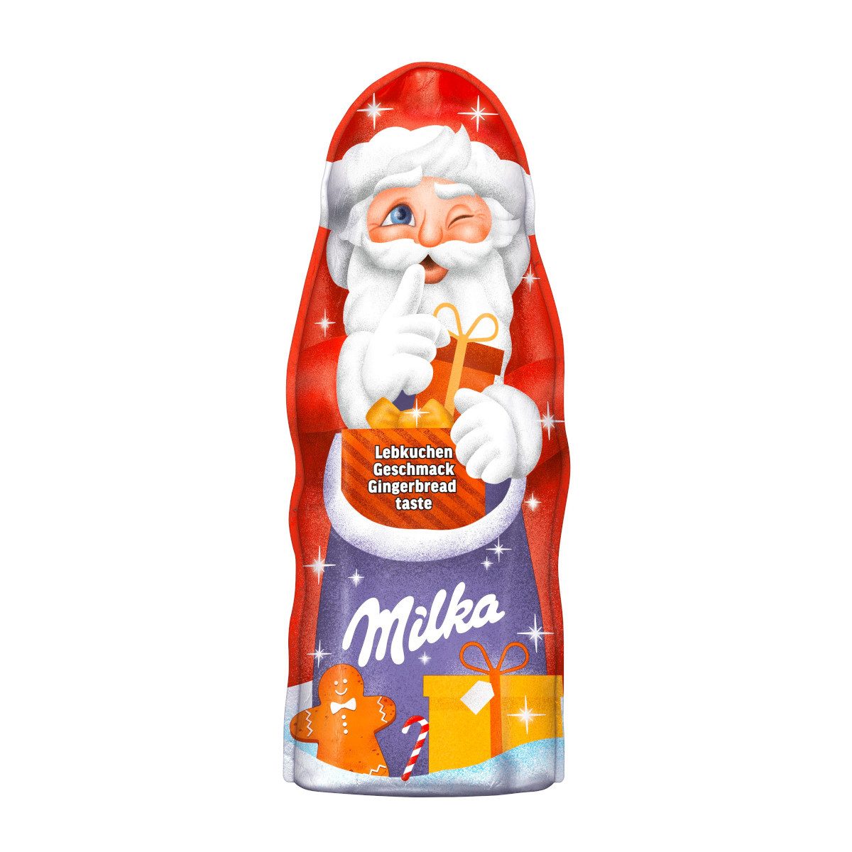 MILKA Schokolade, Milka Weihnachtsmann Lebkuchen Alpenmilch Schokolade Packung 95g
