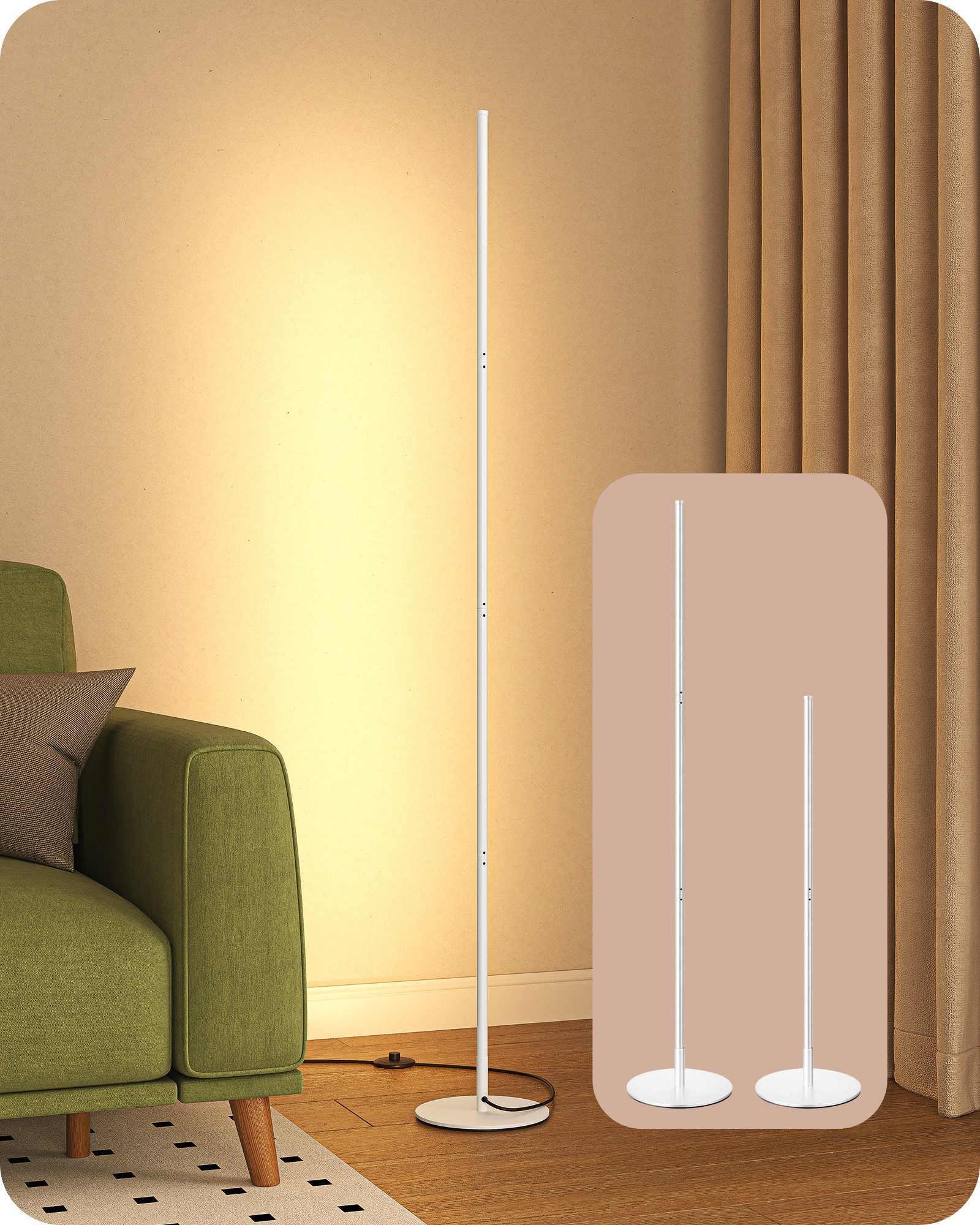 EDISHINE LED Stehlampe Wohnzimmer dimmbar, LED fest integriert, warmweiß, Minimalistische Stehleuchte